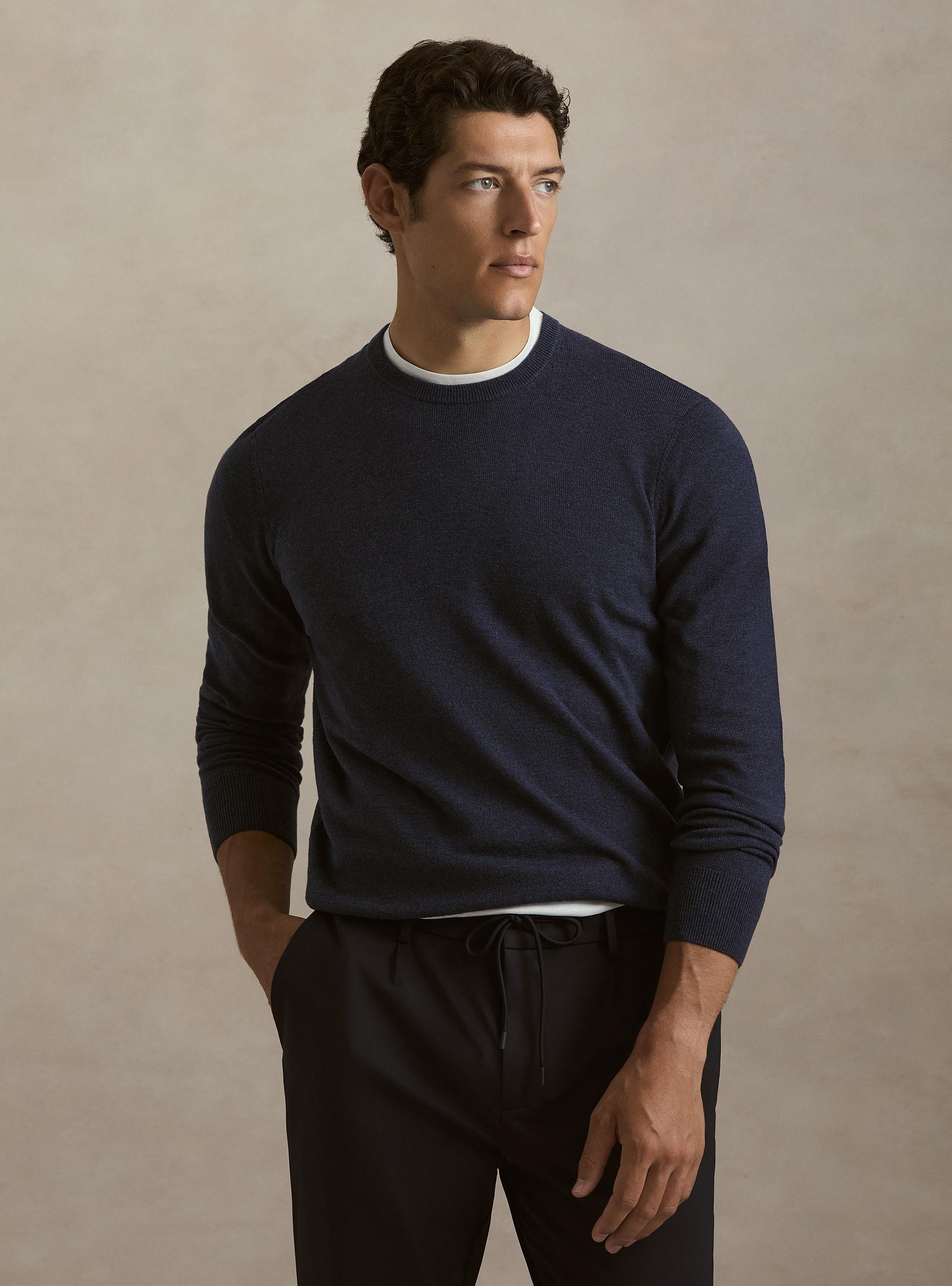 Wool and cashmere blend crewneck sweater, INK
