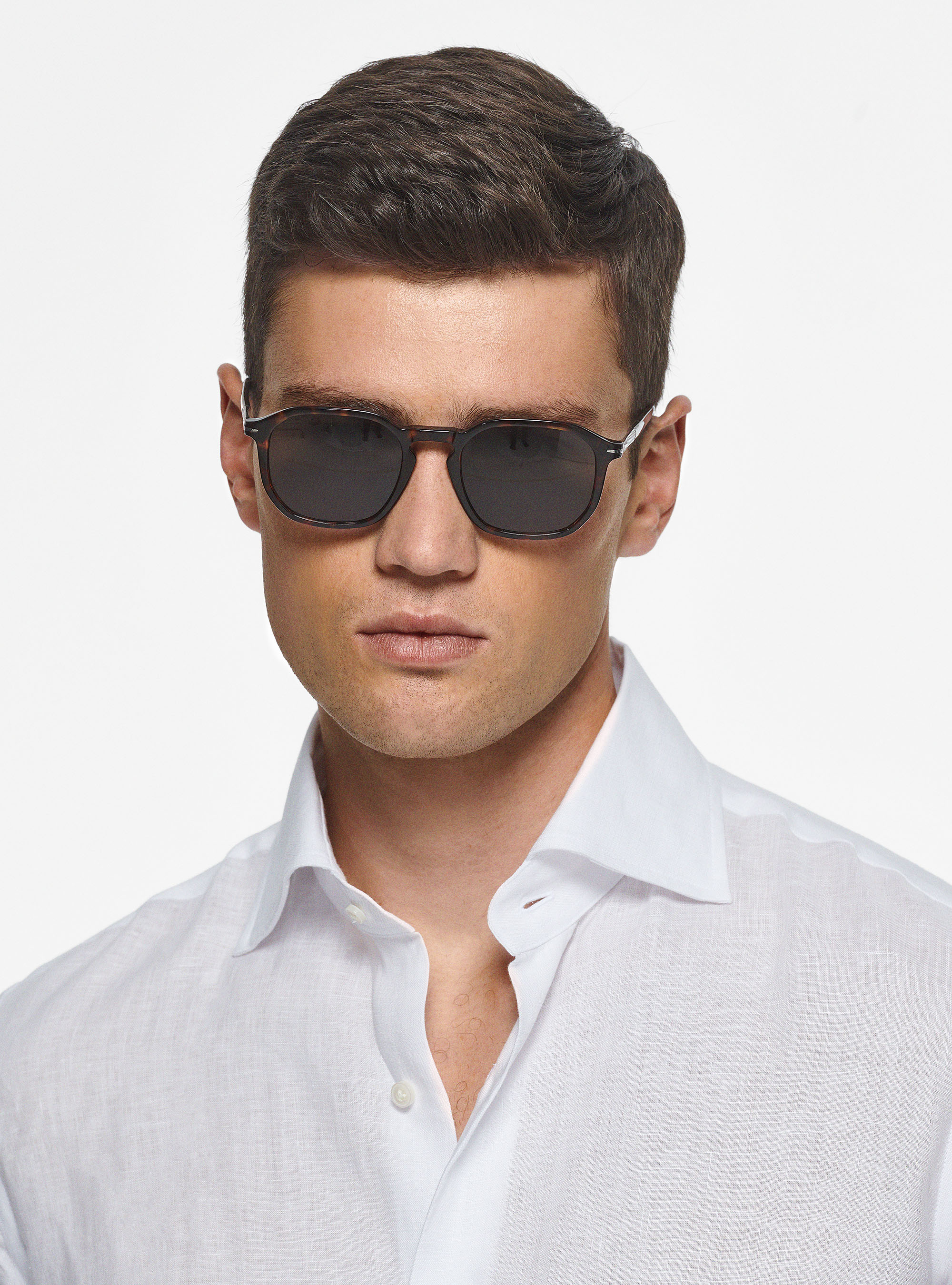 Camicia collo italiano in puro lino, BIANCO