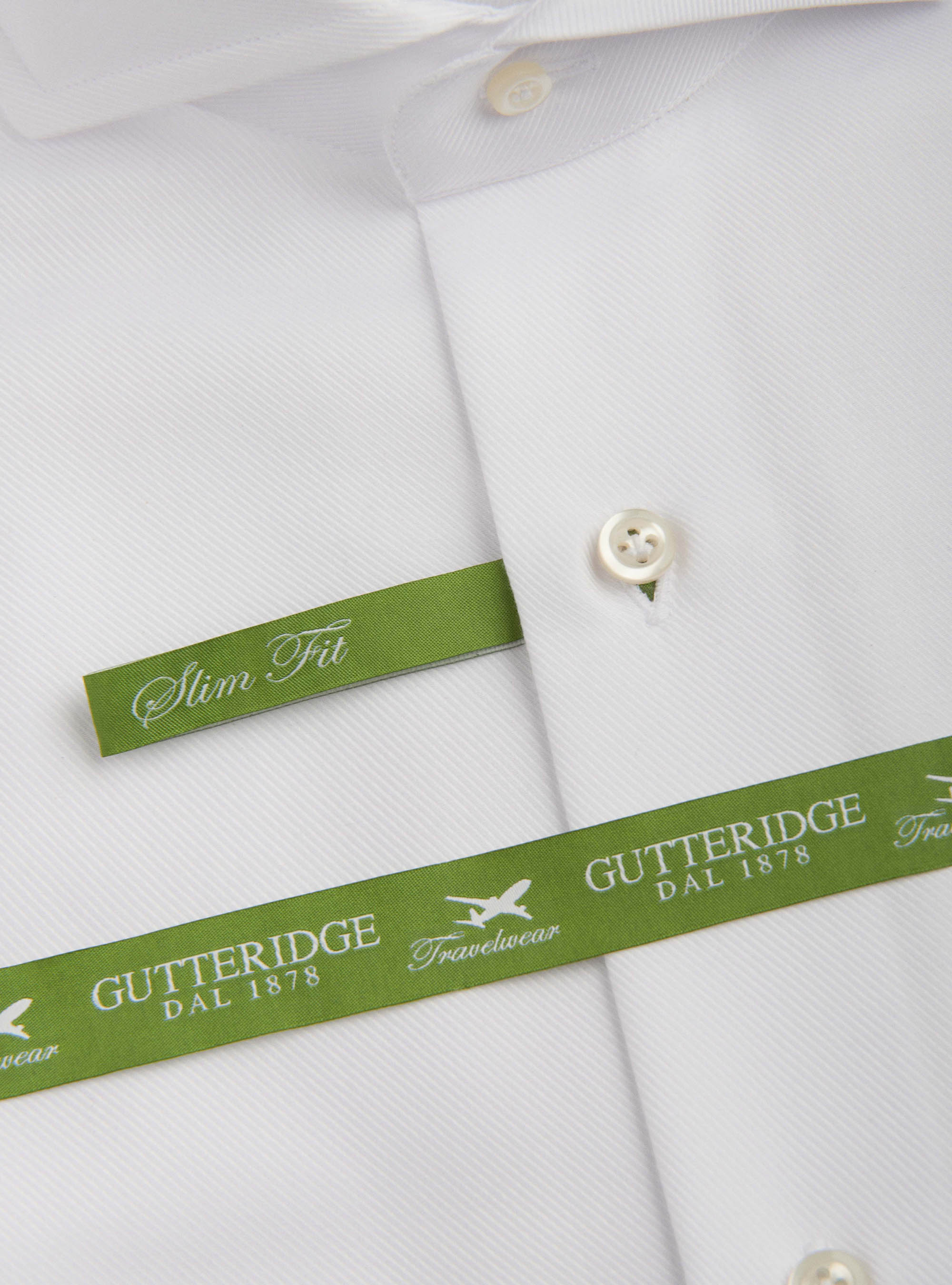 Camisa travel con cuello franc&eacute;s en sarga de algod&oacute;n, BLANCO