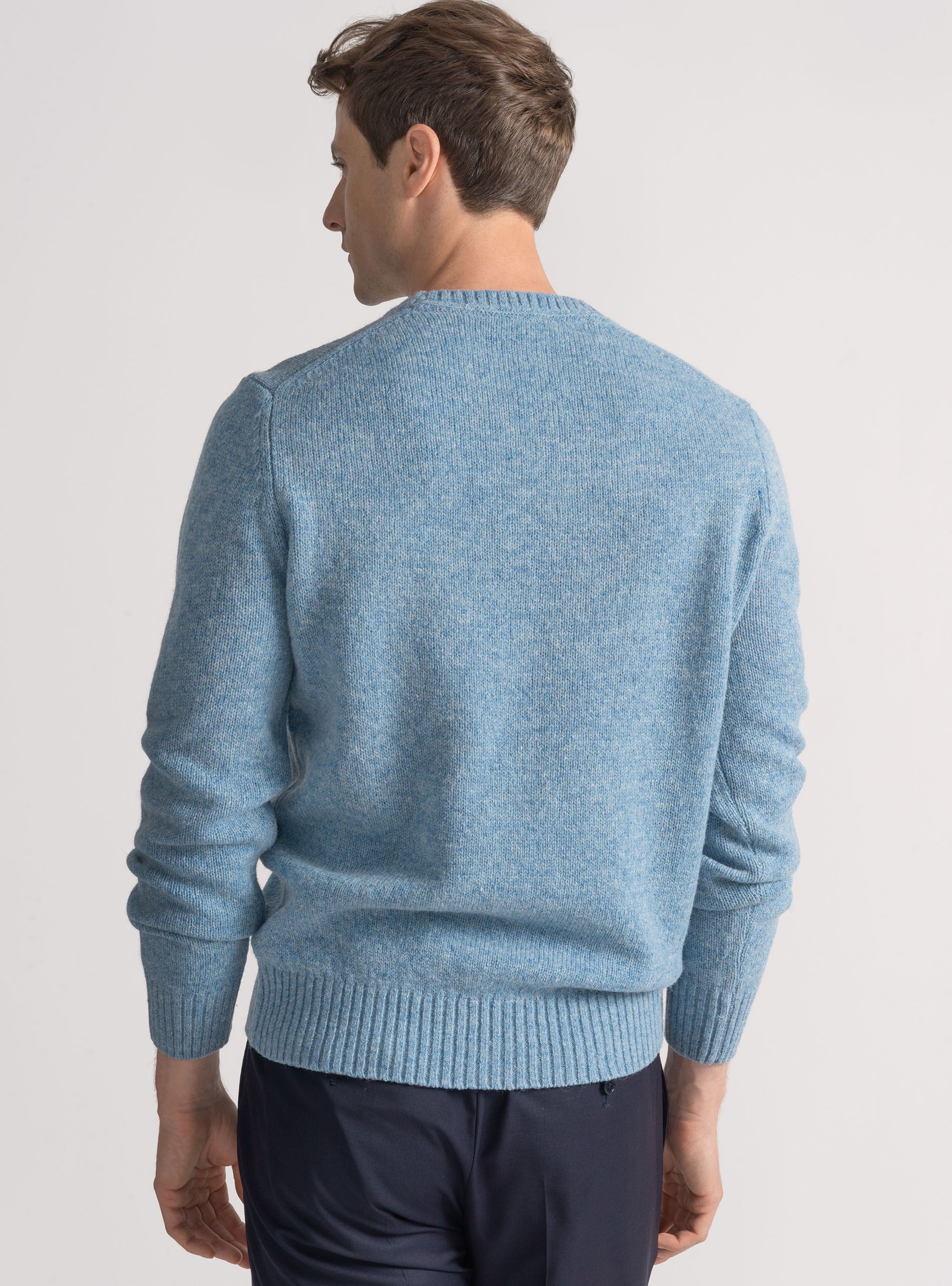 Maglia girocollo in lana shetland, AZZURRO