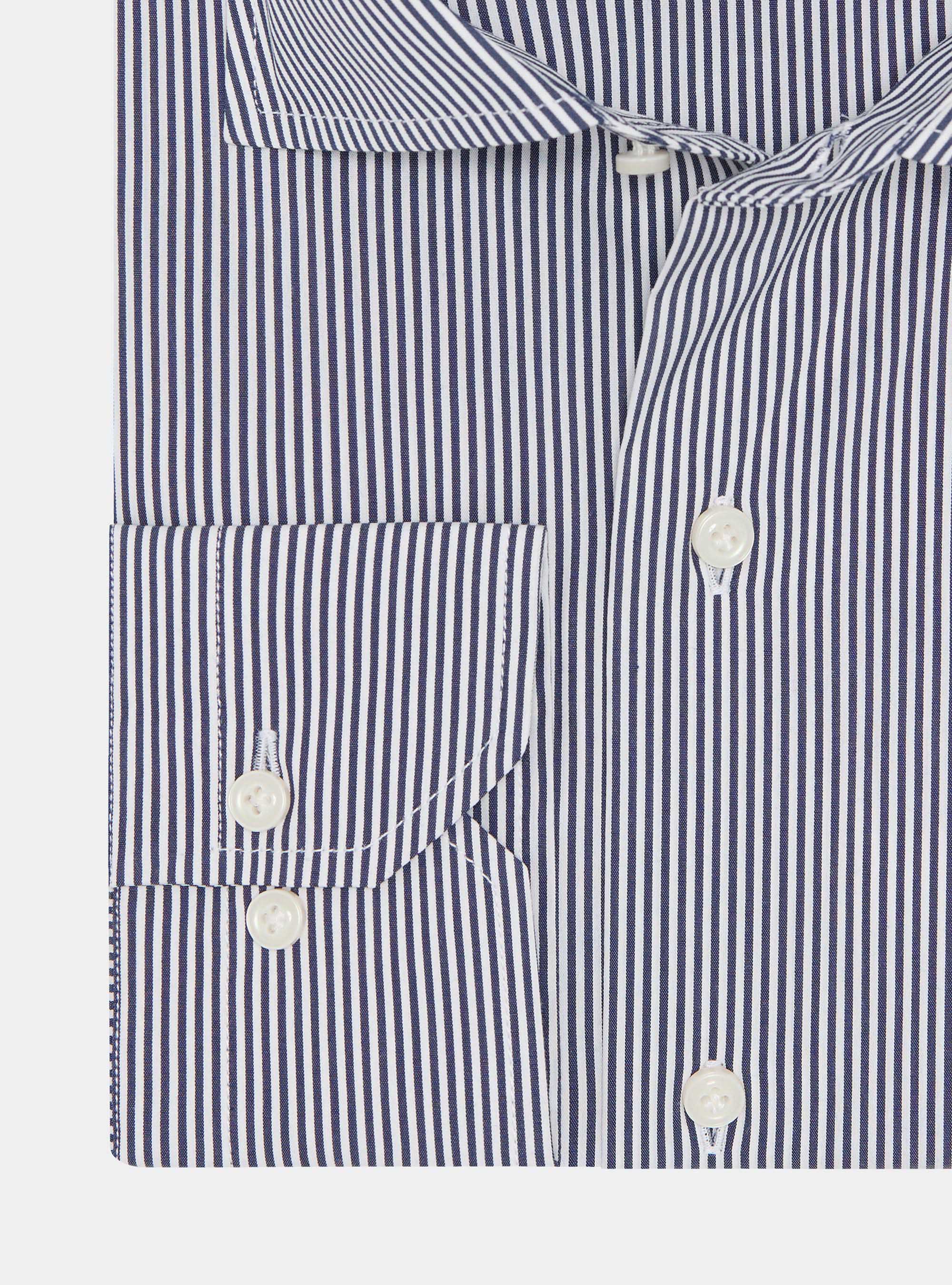 Camicia in cotone rigato popeline stretch, BLU NAVY