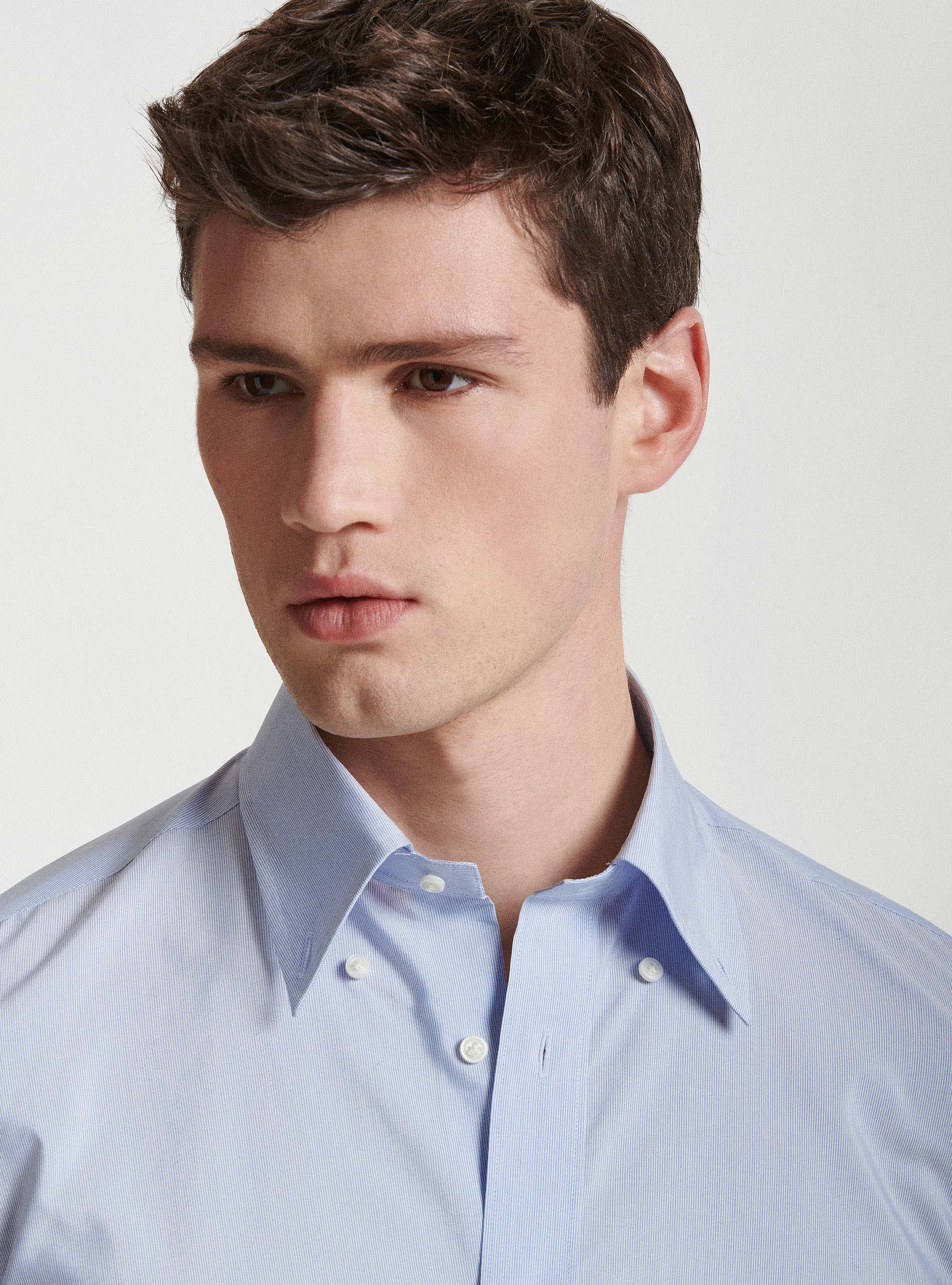 Camicia collo button down in misto cotone, AZZURRO