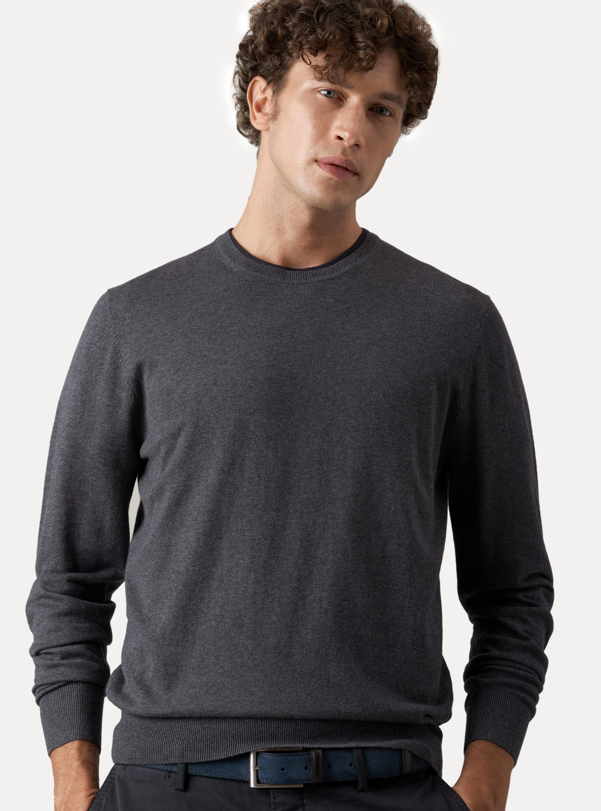 Cotton silk and cashmere crew-neck sweater, ASPHALT GREY