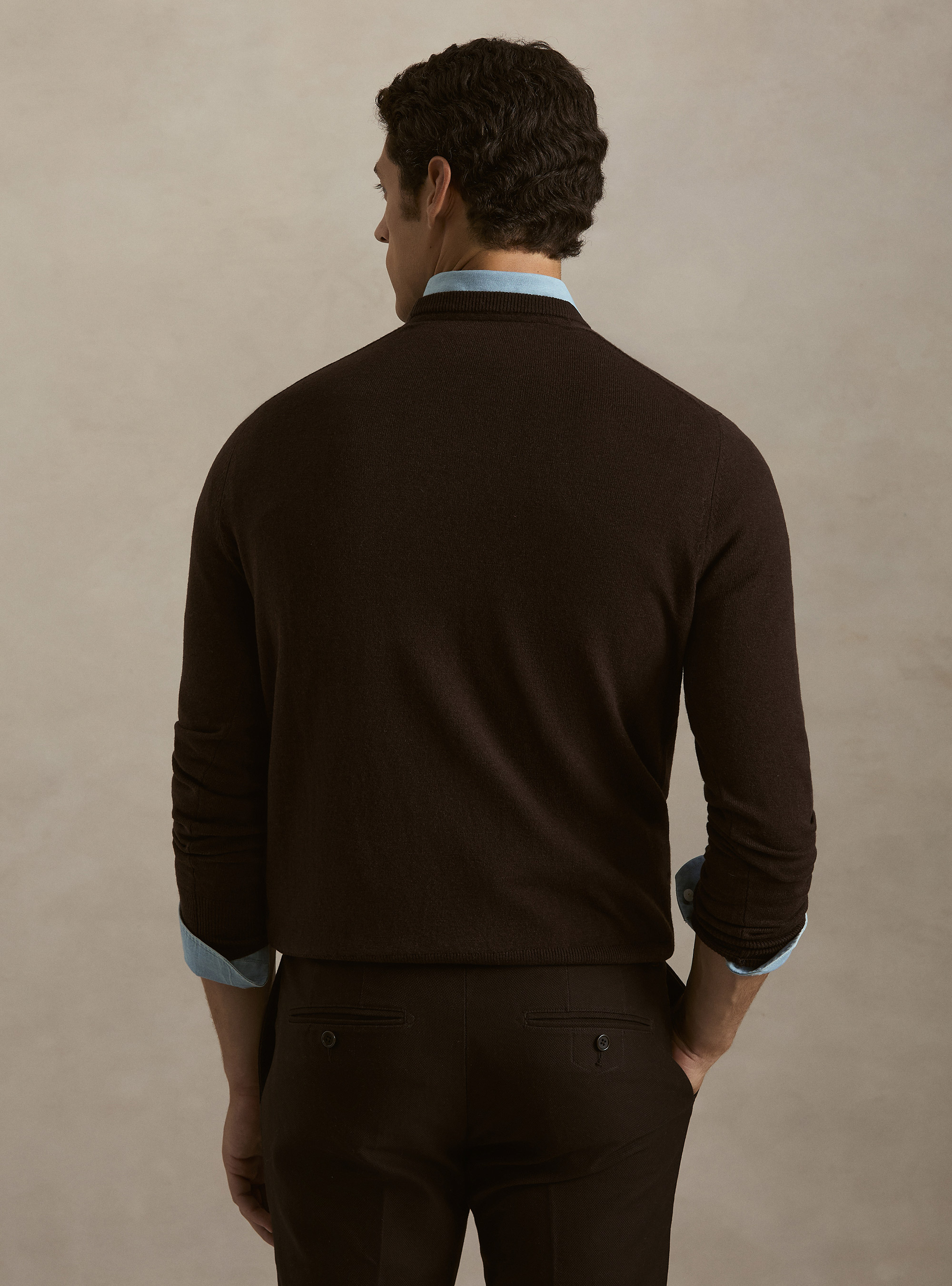 Wool and cashmere blend crewneck sweater, BROWN