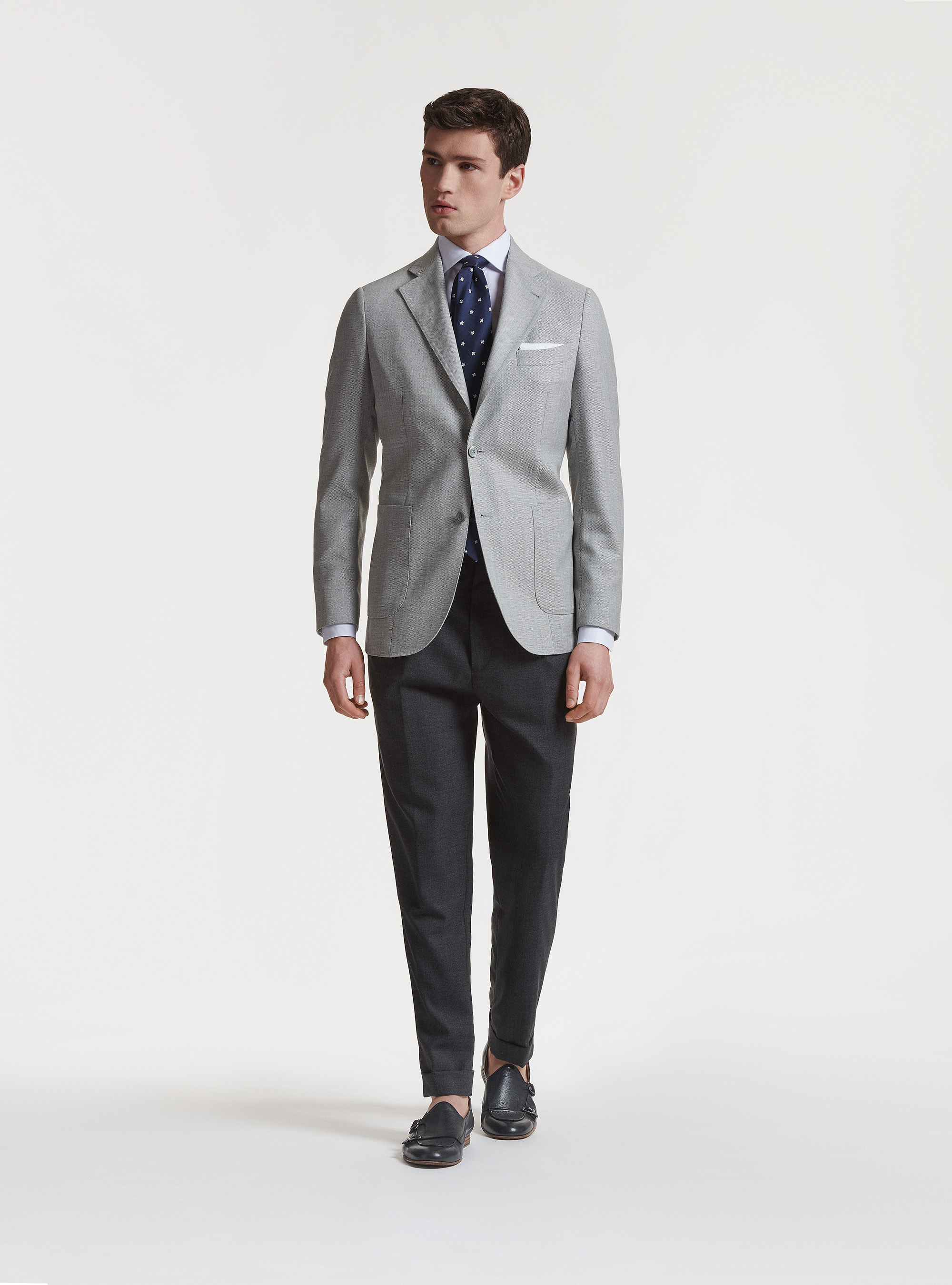 Giacca hopsack in lana Vitale Barberis Canonico, GRIGIO CHIARO MELANGE
