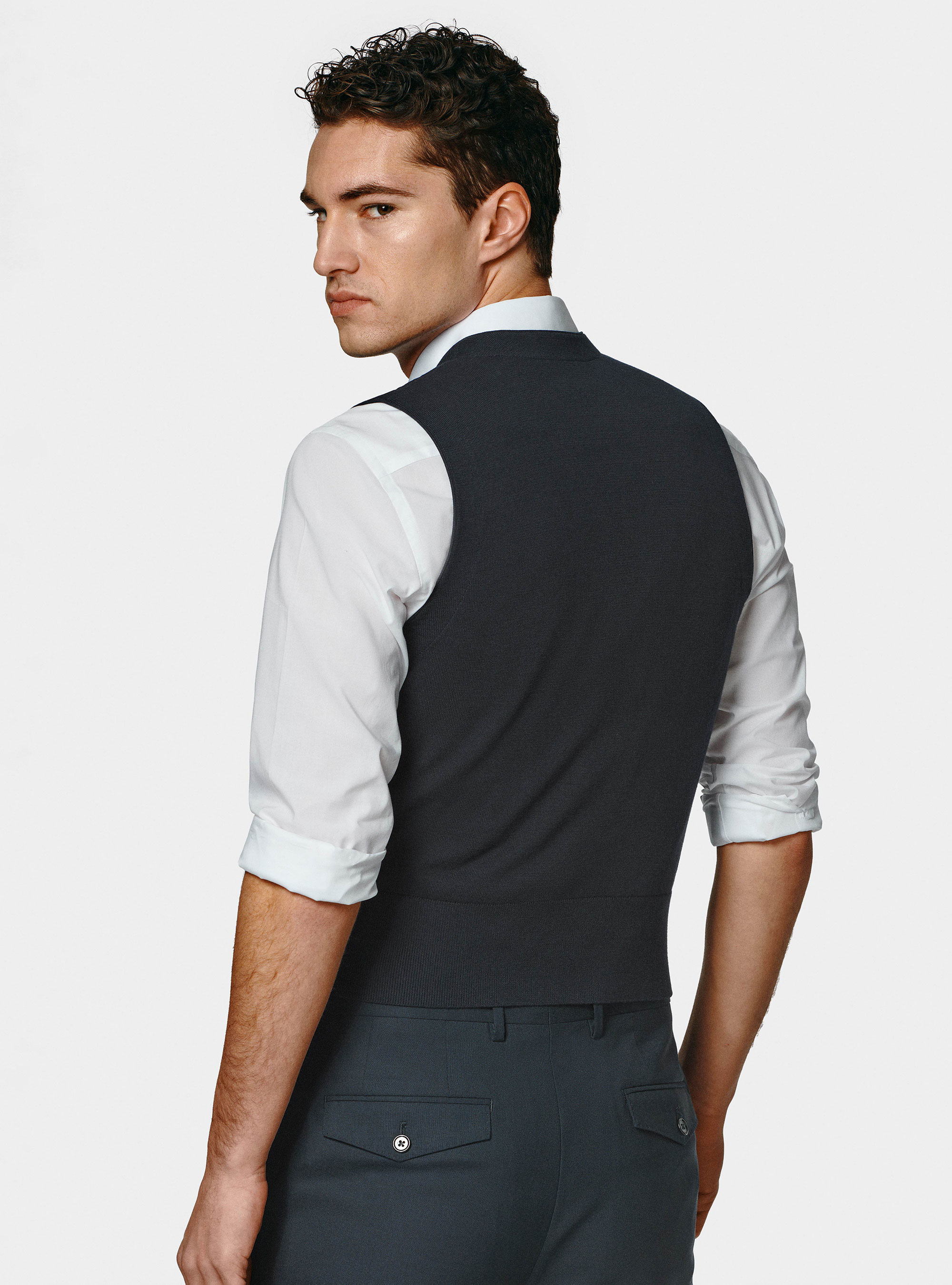 Gilet doppiopetto in maglia di cotone, BLU NAVY