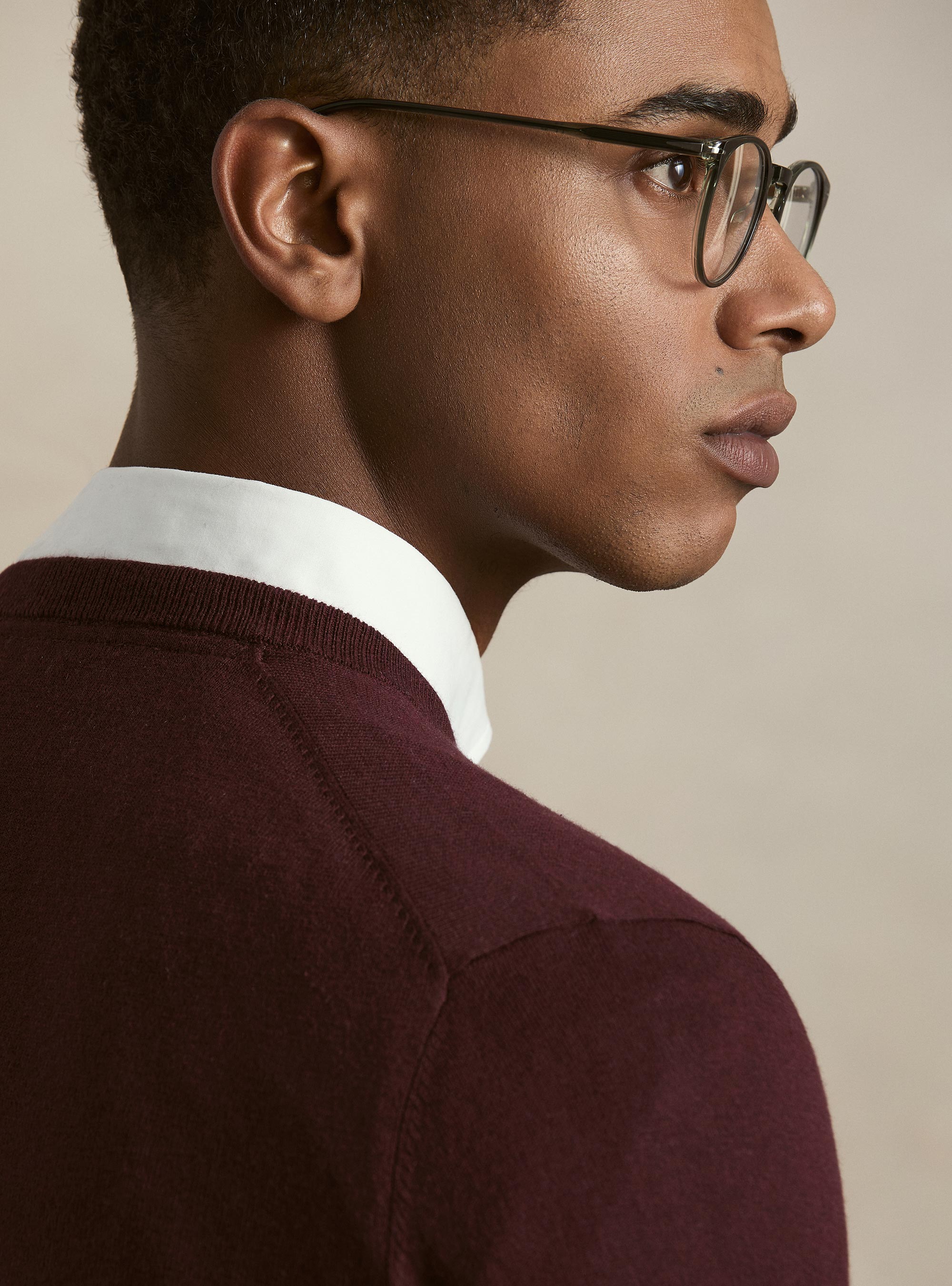 Cotton, silk and cashmere blend crewneck sweater, BORDEAUX