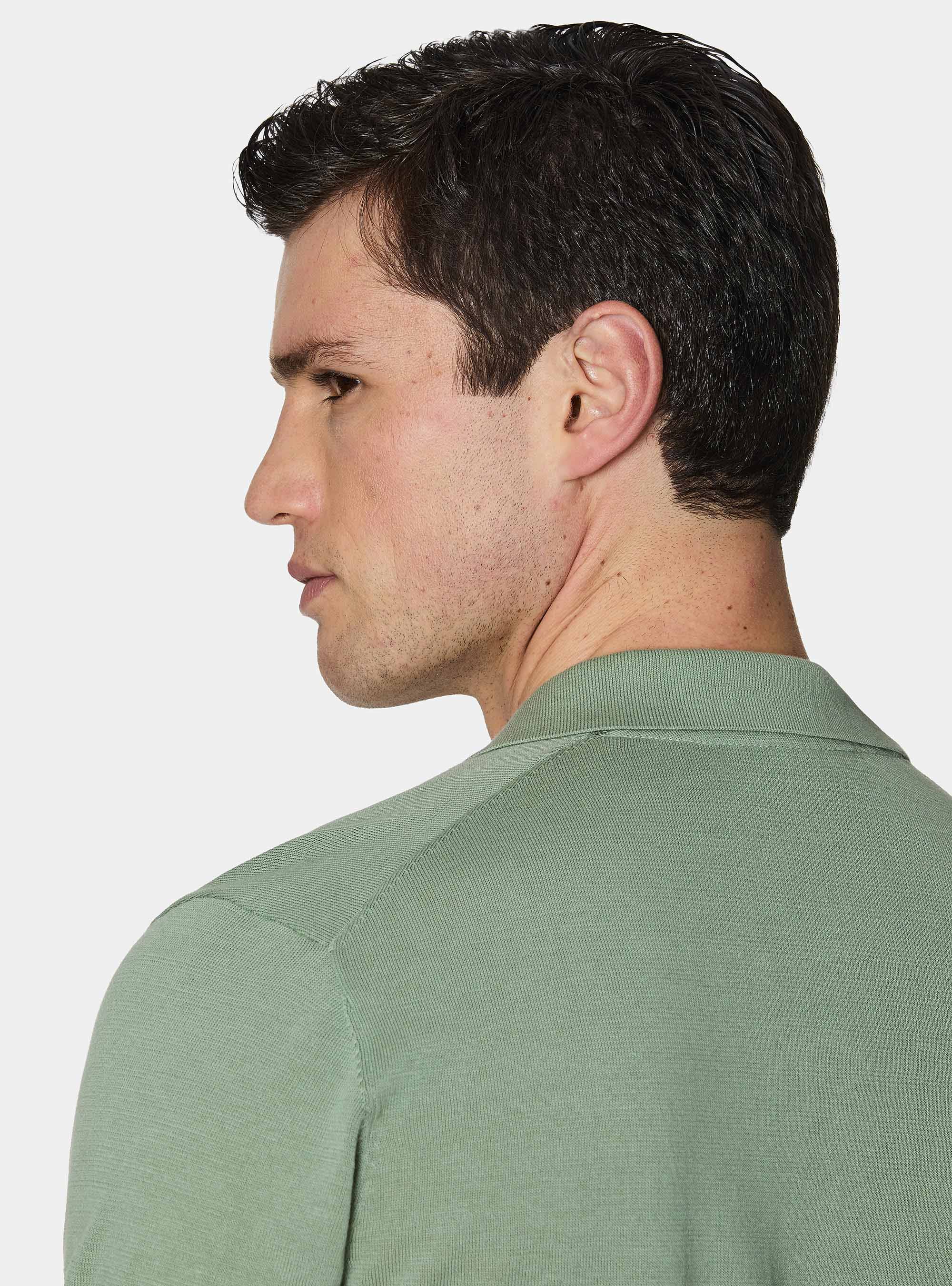 Buttonless knitted polo shirt in extra-fine cotton, SALVIA 0602C