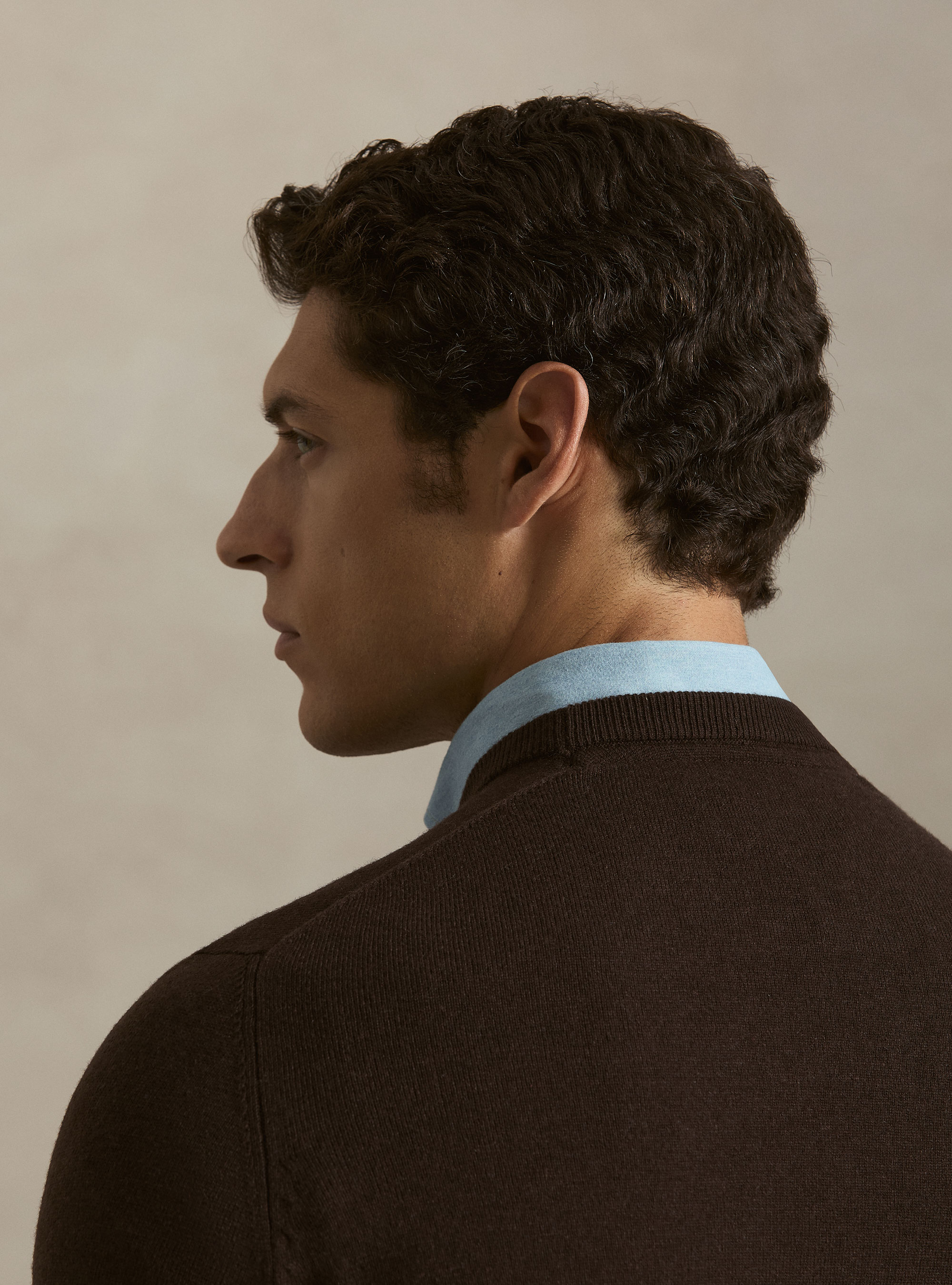 Wool and cashmere blend crewneck sweater, BROWN