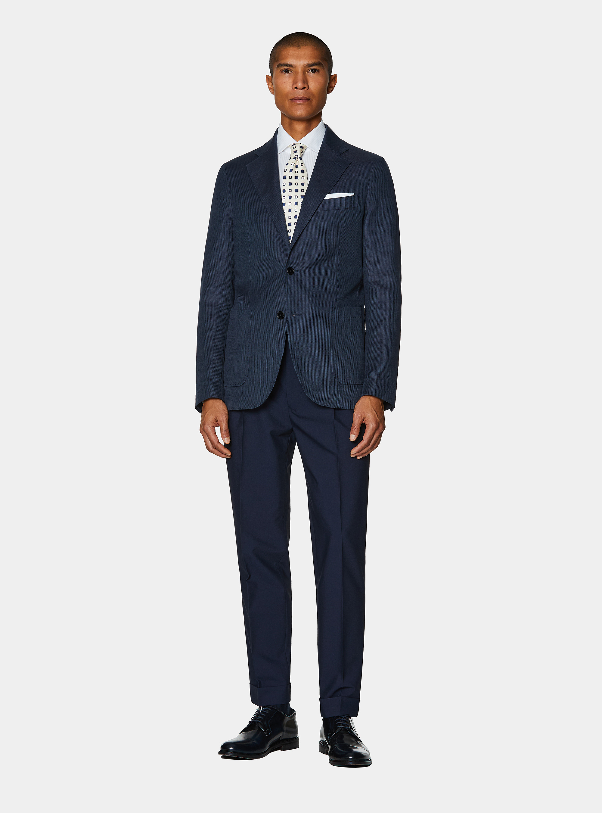 Giacca in cotone e lino, BLU NAVY