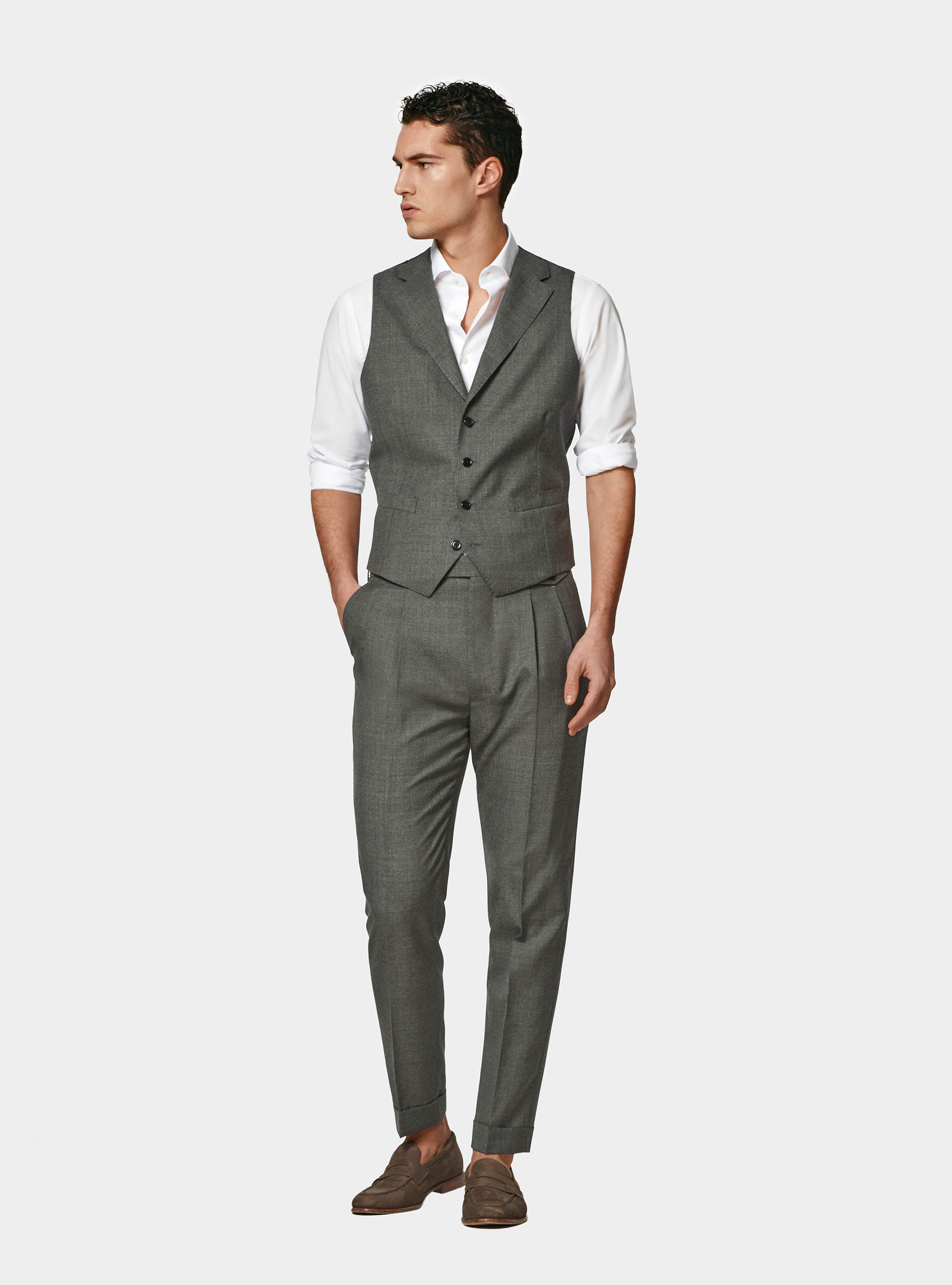 Single-breasted waistcoat in pure wool Vitale barberis Canonico, ASFALTO 0112C