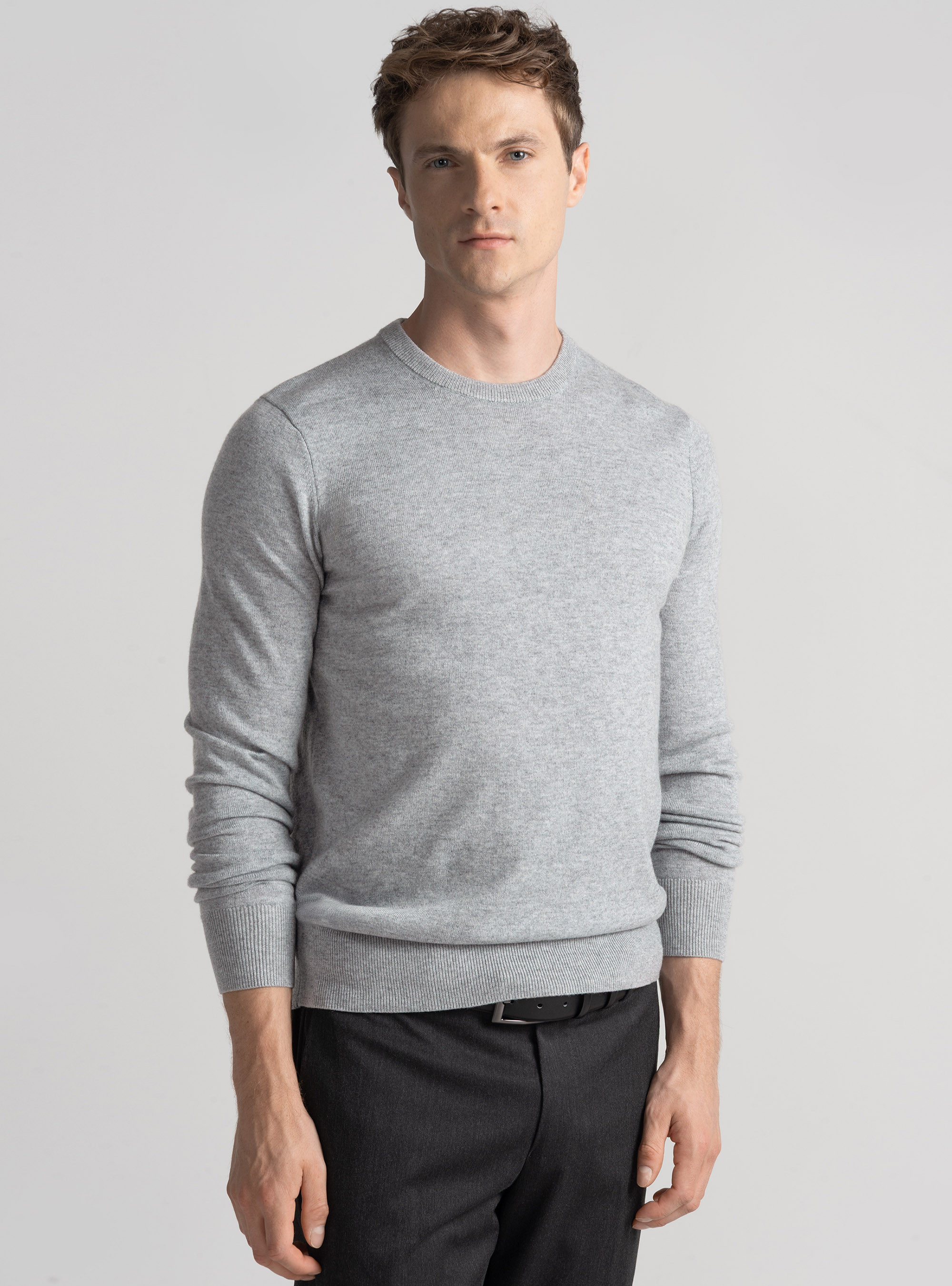 Maglia girocollo in misto lana, GRIGIO MELANGE 0151C