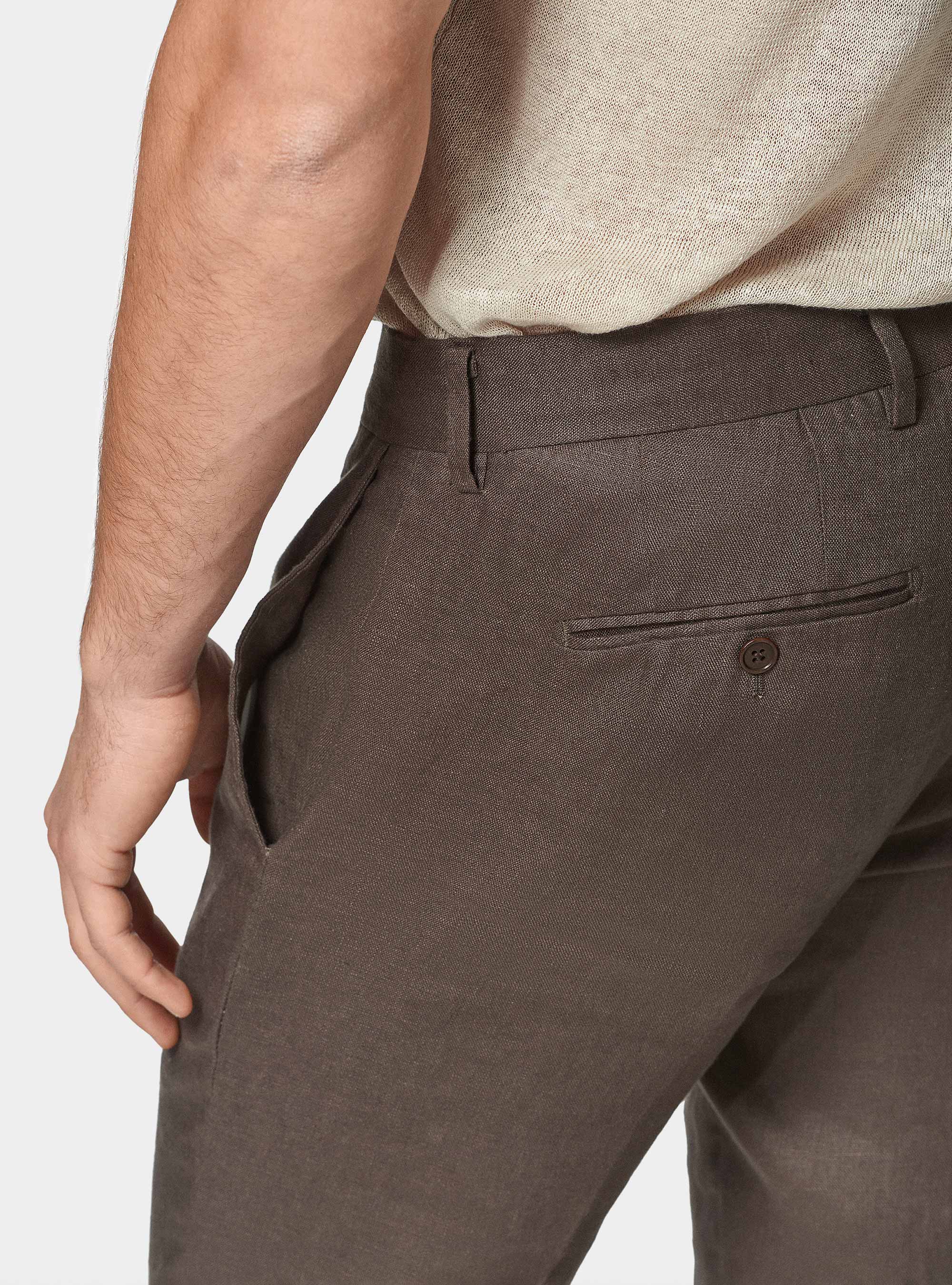 Pure linen suit trousers, BROWN