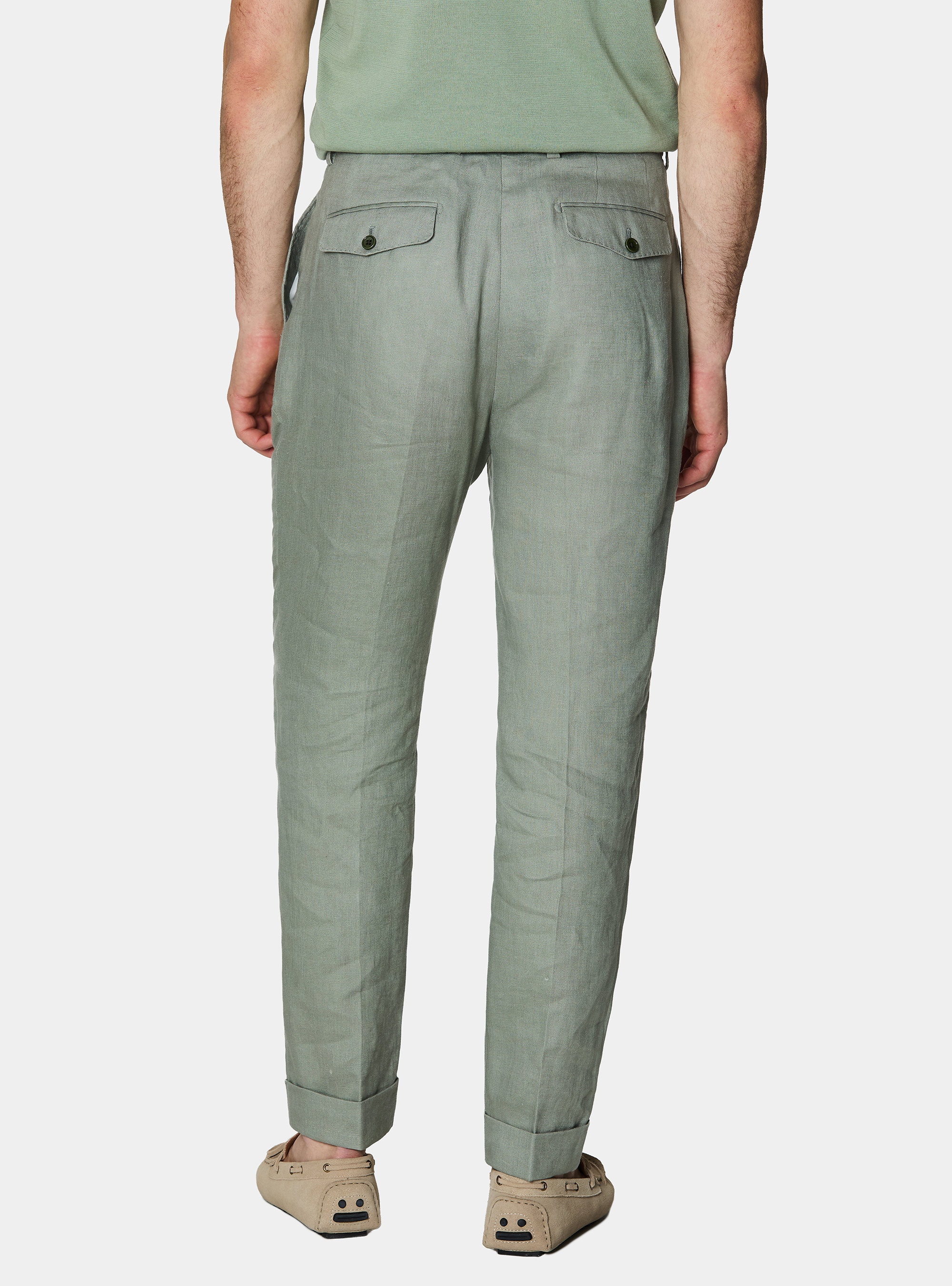 Pure linen double pleat trousers, SALVIA 0602C