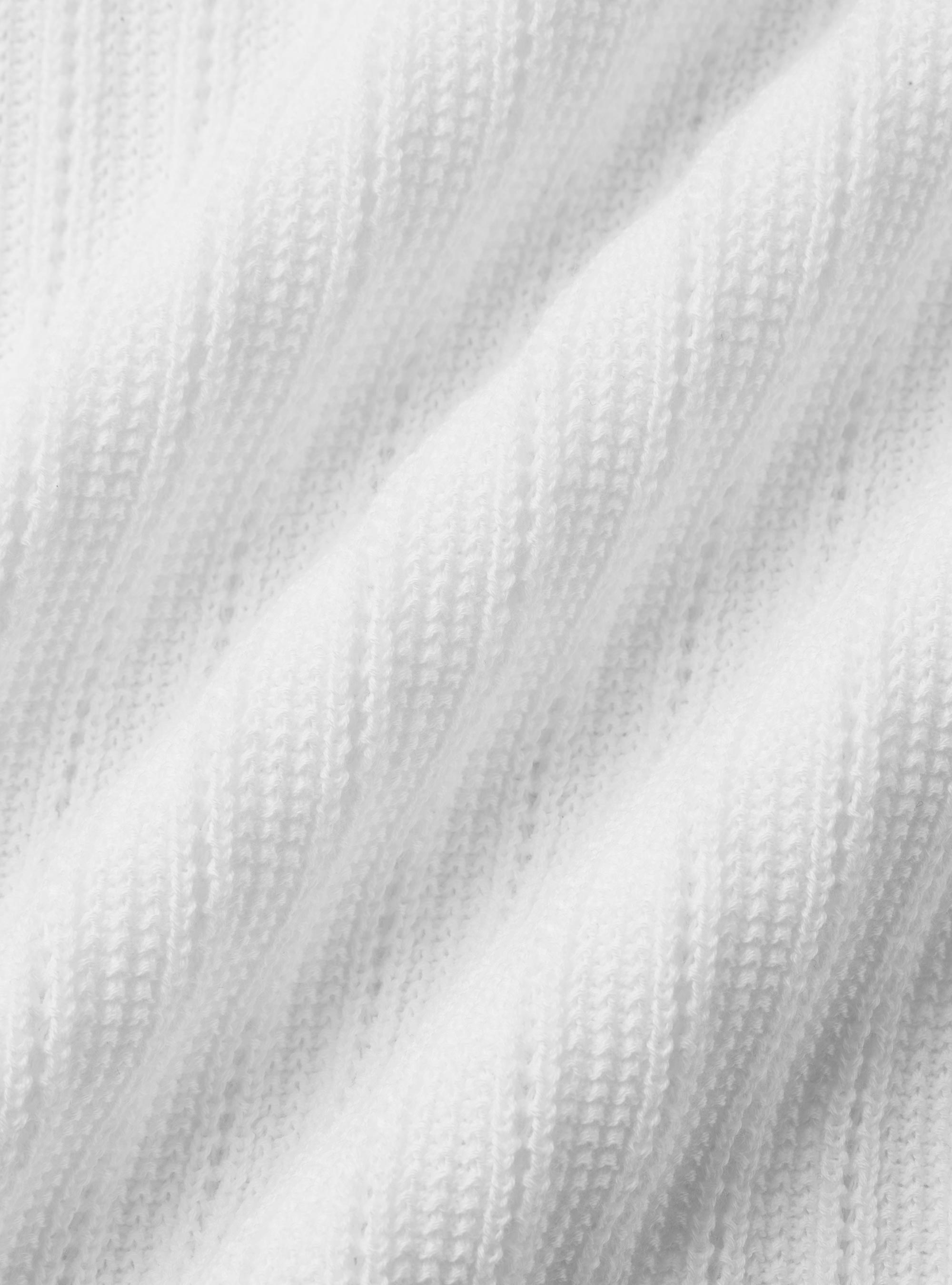 Perforated knit polo shirt without buttons in extra-fine cotton, WHITE