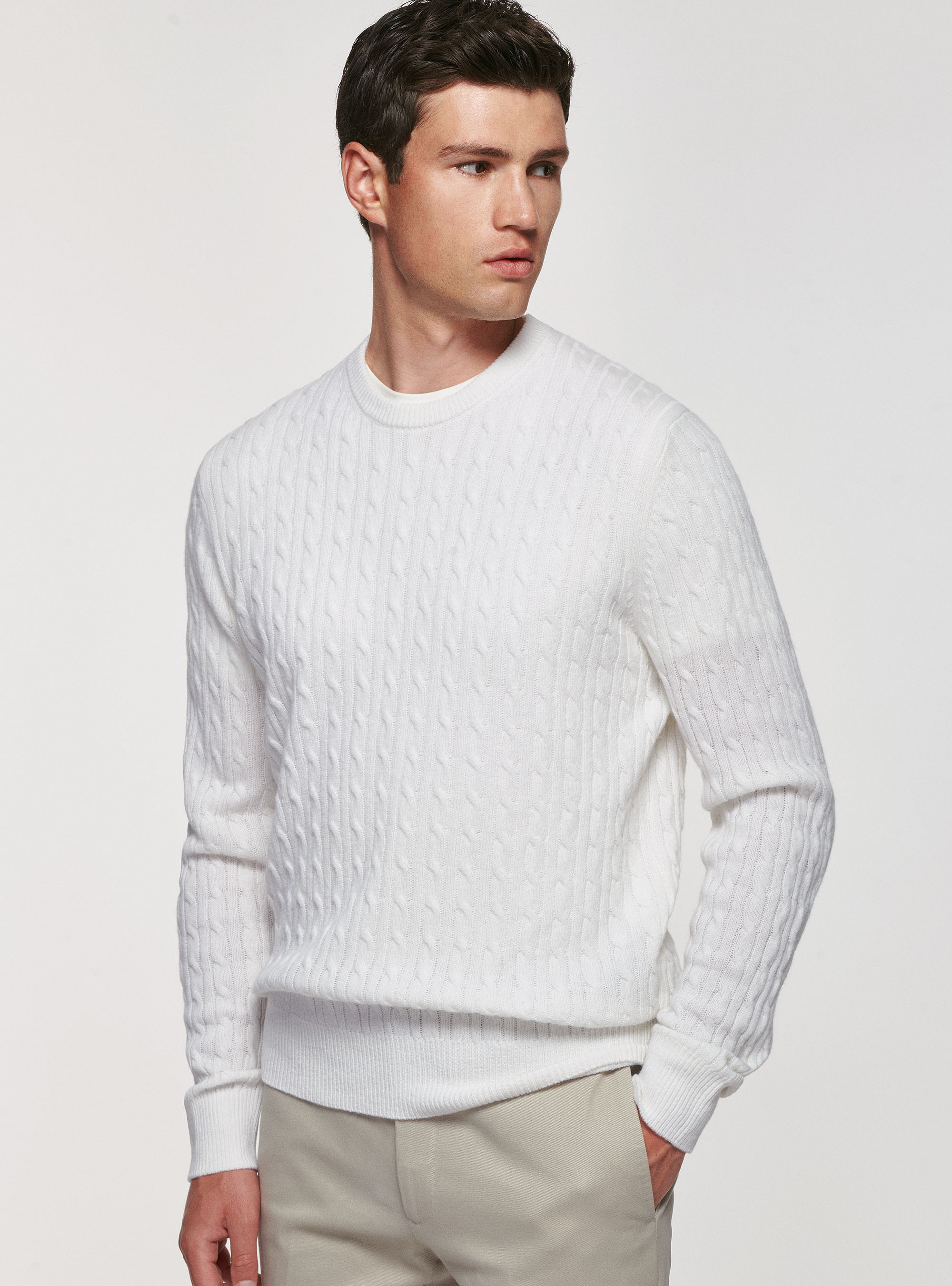 Braided lambswool sweater, WHITE