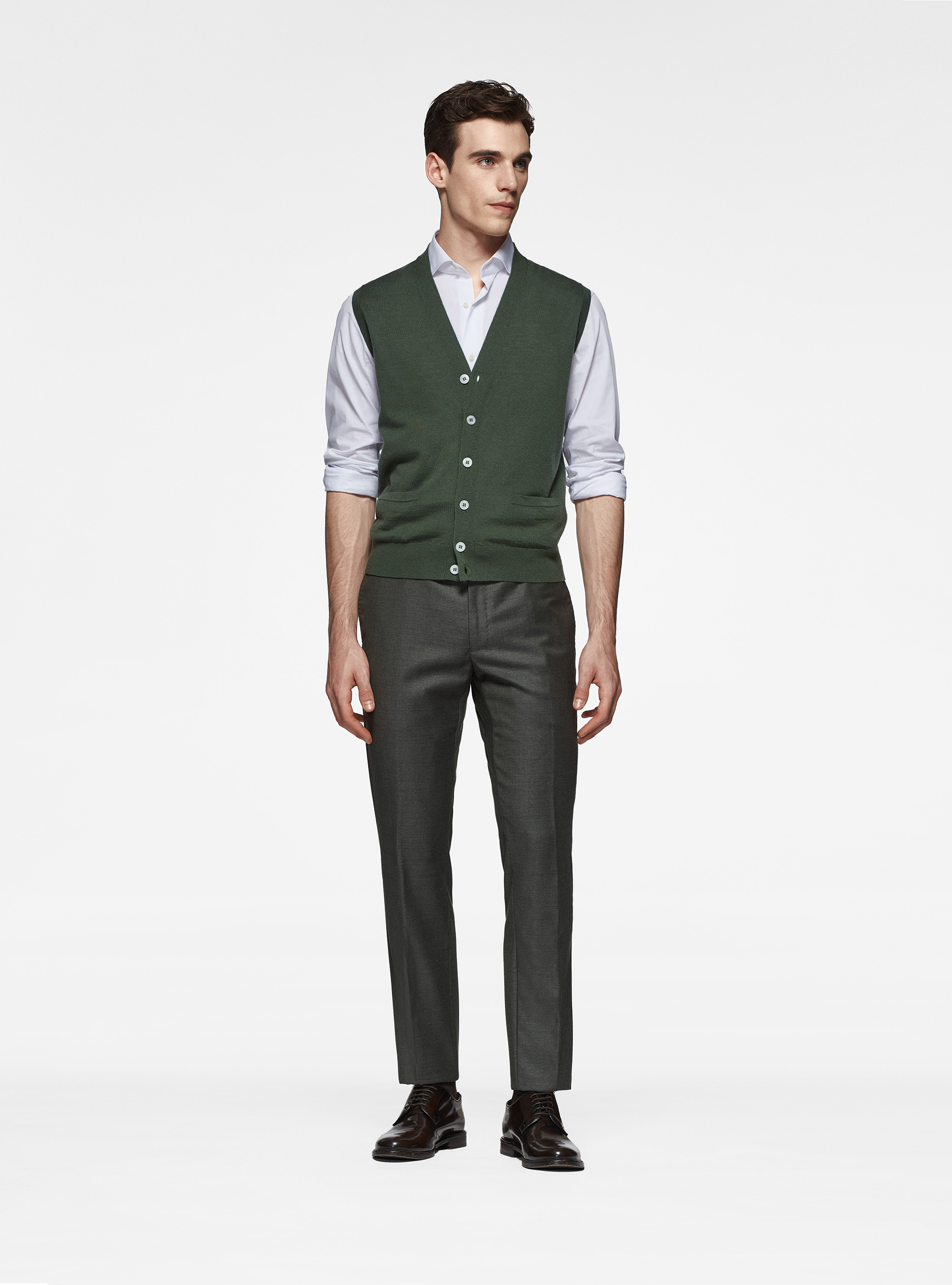 Knitted waistcoat in pure extra-fine merino wool, MILITARE 0609C