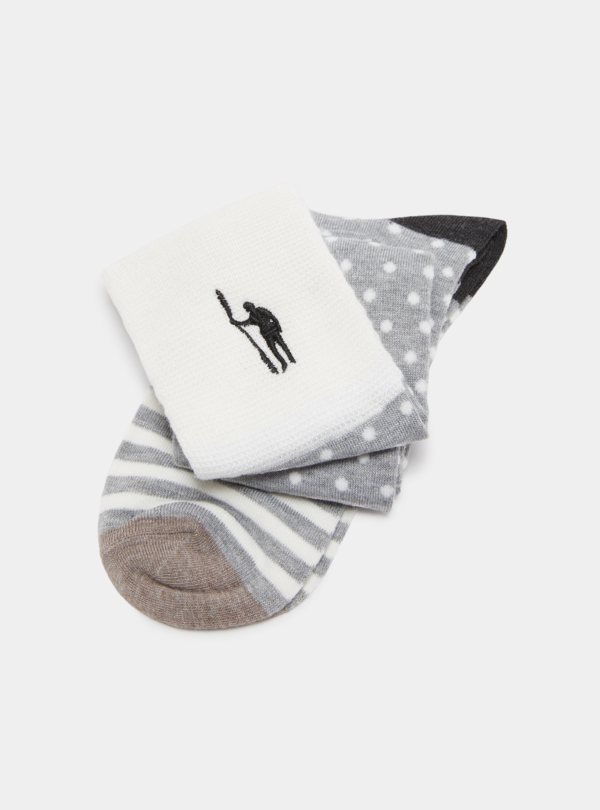 Calcetines largos de lunares y rayas con bordado, GRIGIO MELANGE 0151C