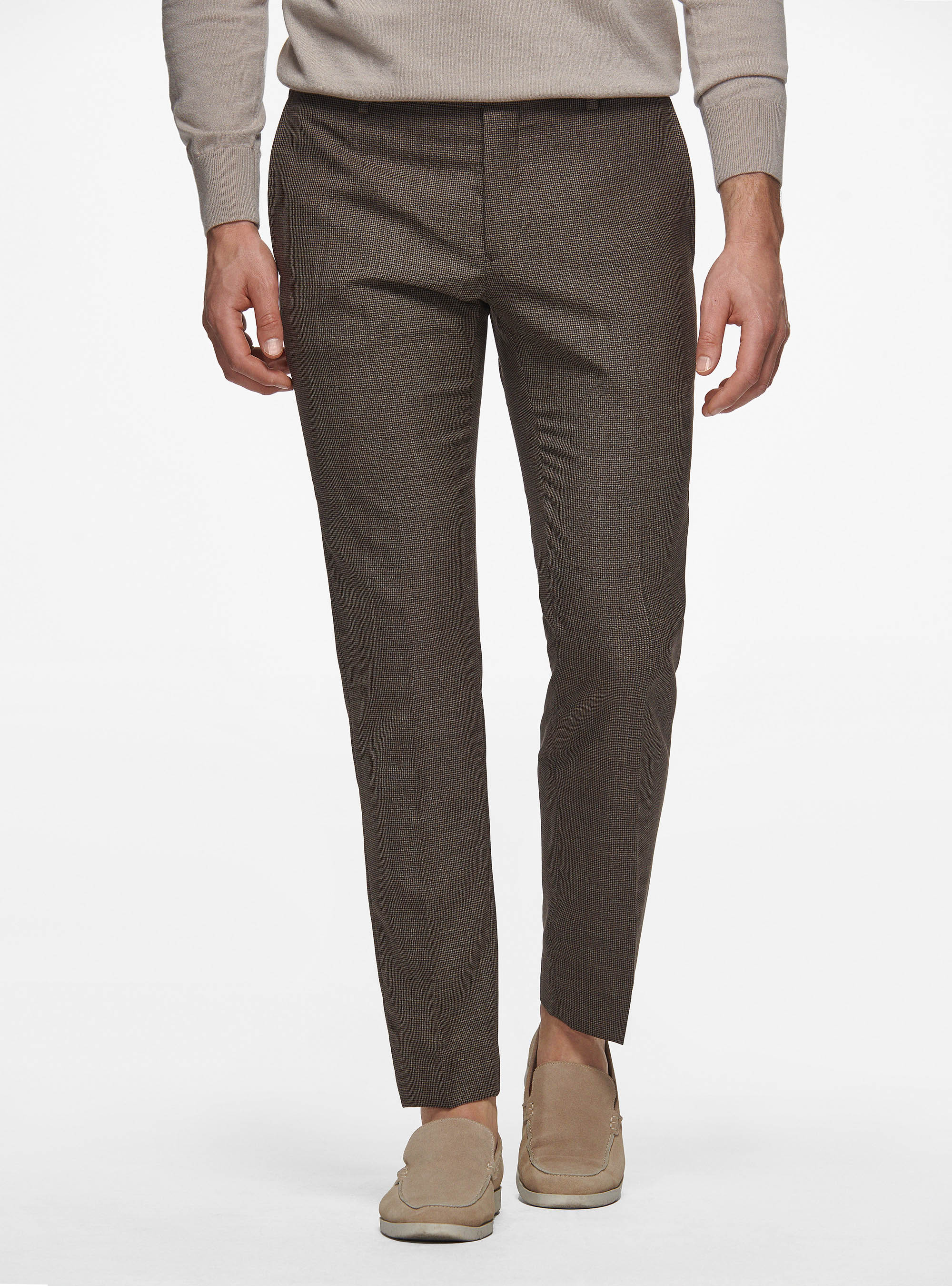 Pantaloni in pura lana pied de poule, MARRONE