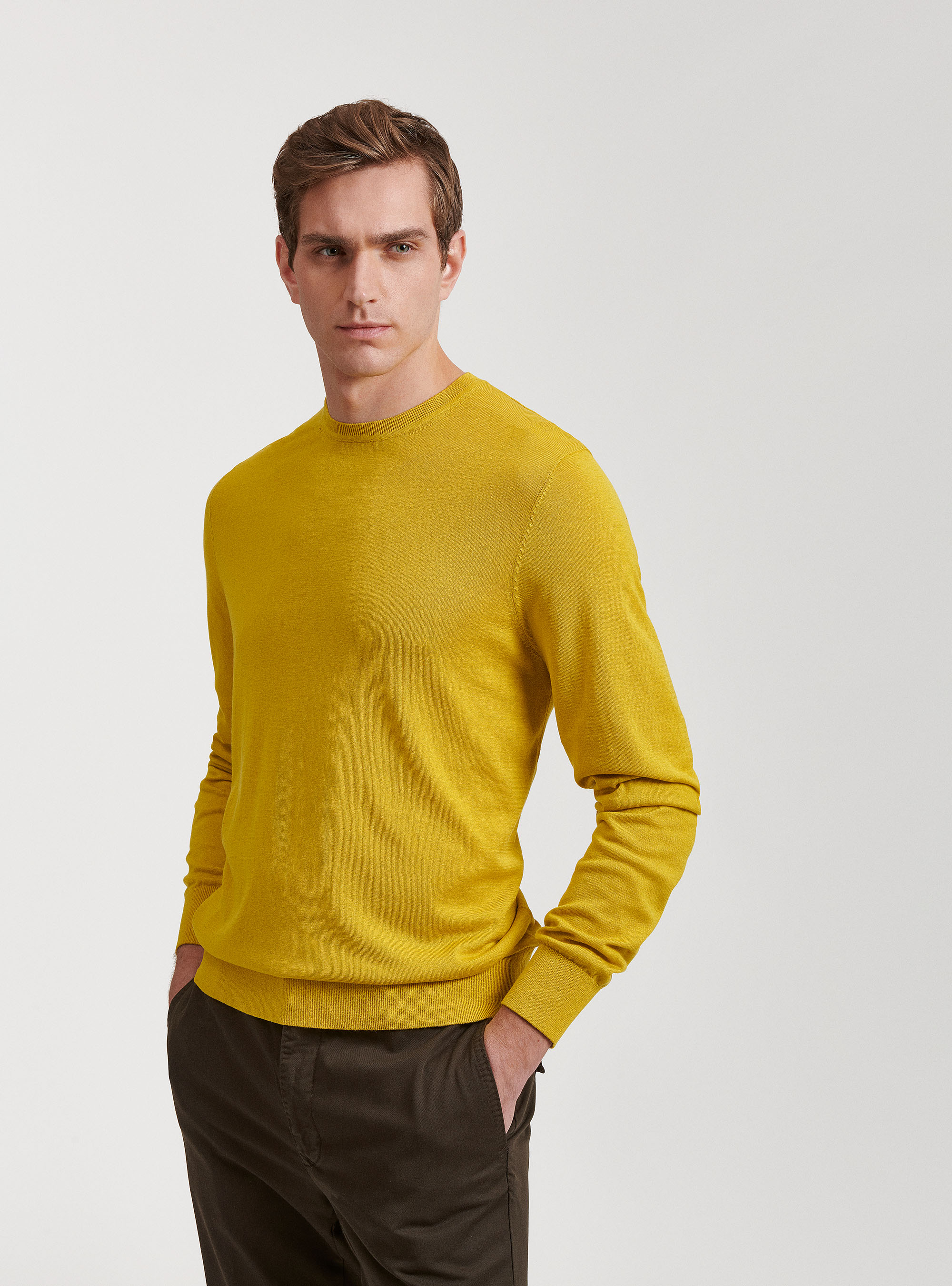 Maglia girocollo in seta e cotone, 0711C OCRA
