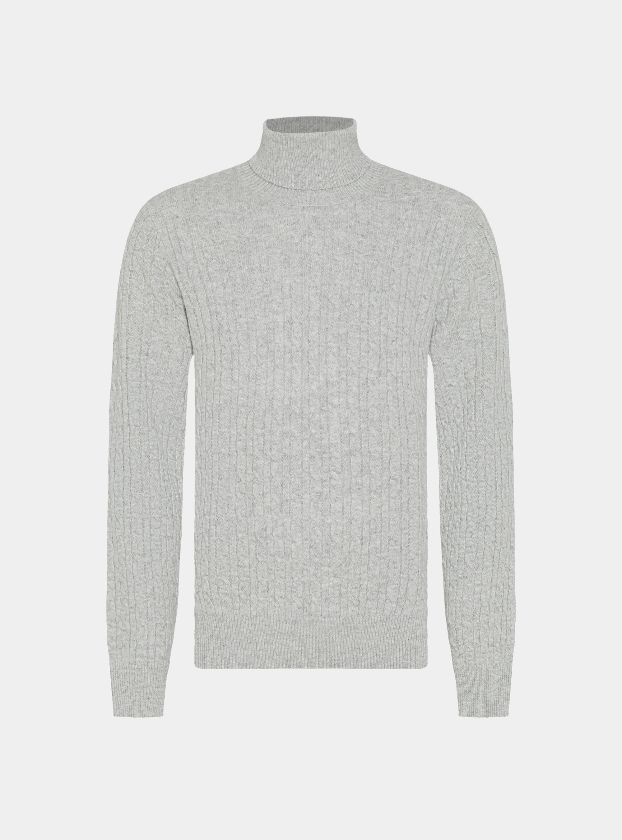 Maglia collo alto con treccia in lana cashmere, GRIGIO CHIARO MELANGE