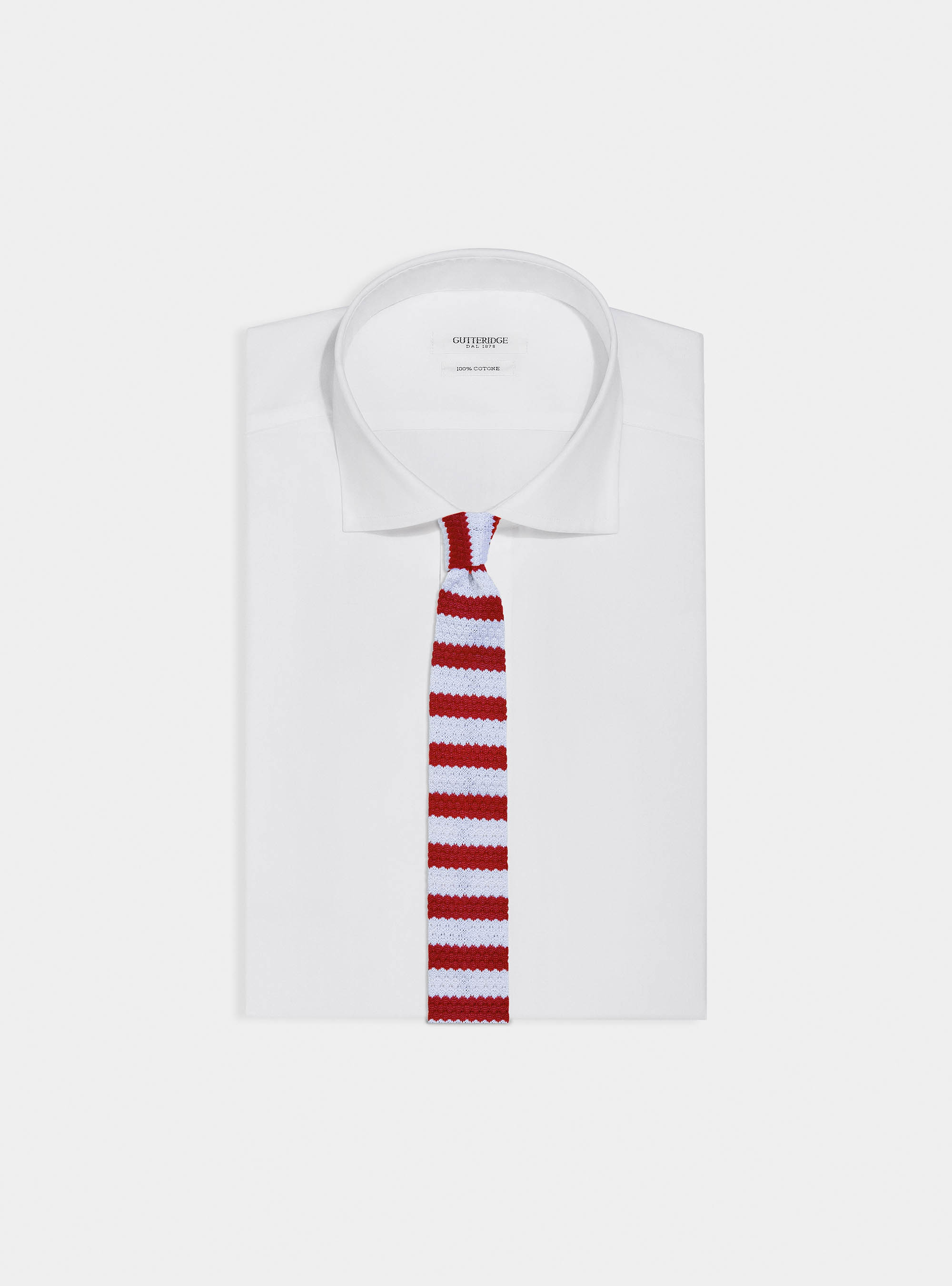Striped knit tie, ROSSO 0300C