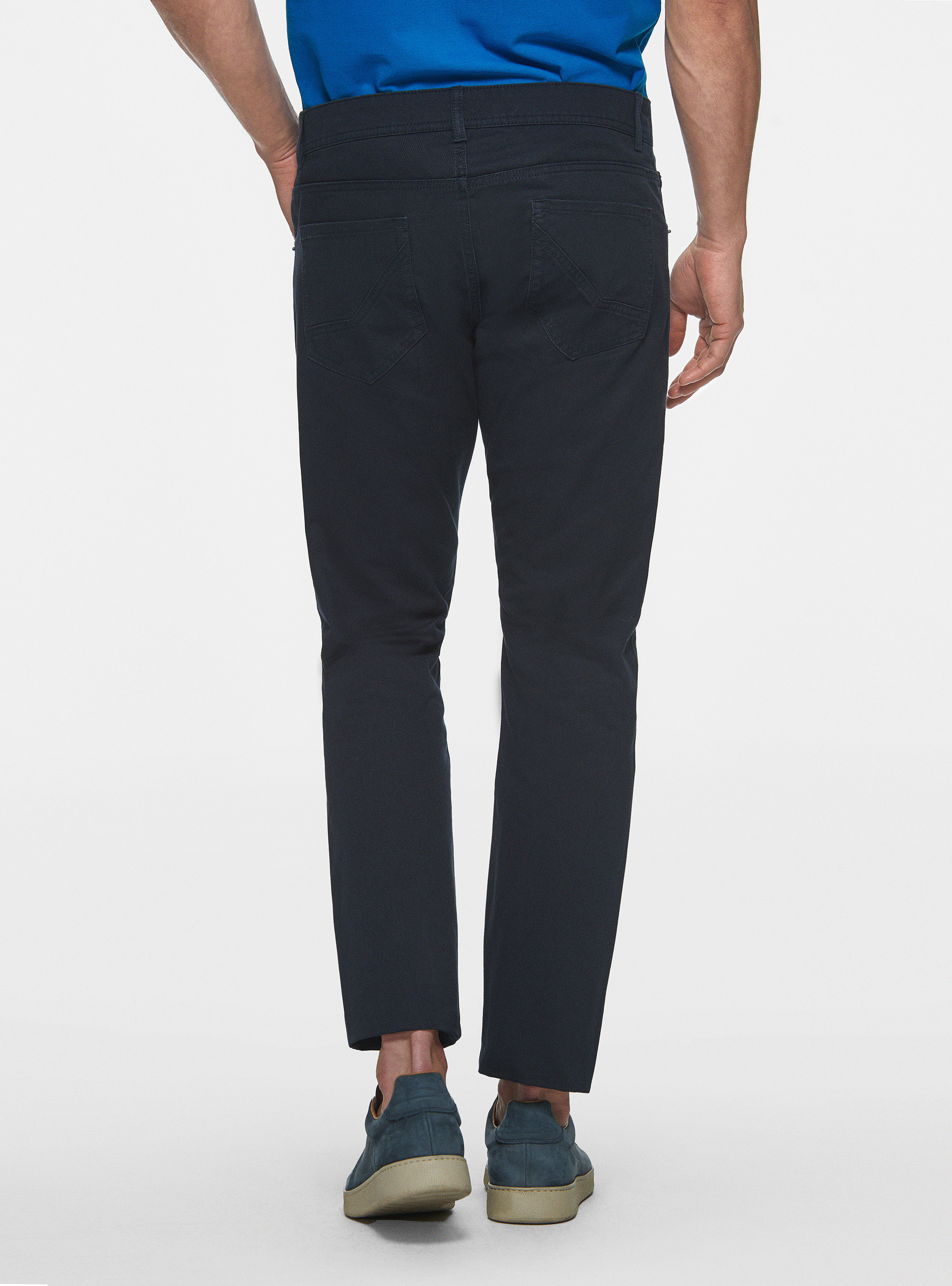 Pantaloni 5 tasche in twill di cotone, BLU NAVY