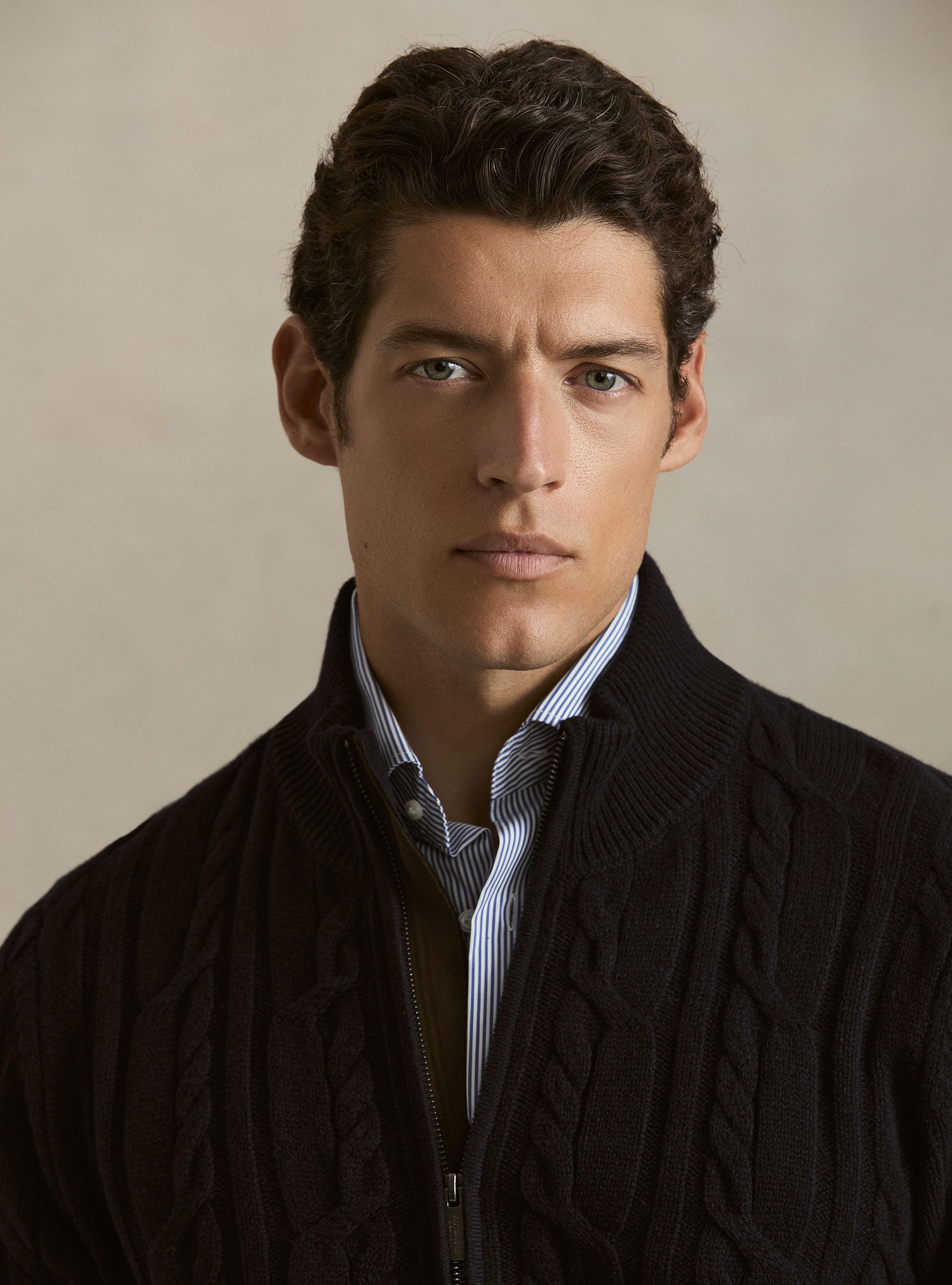 Wool and cashmere cable-knit cardigan, NAVY BLUE