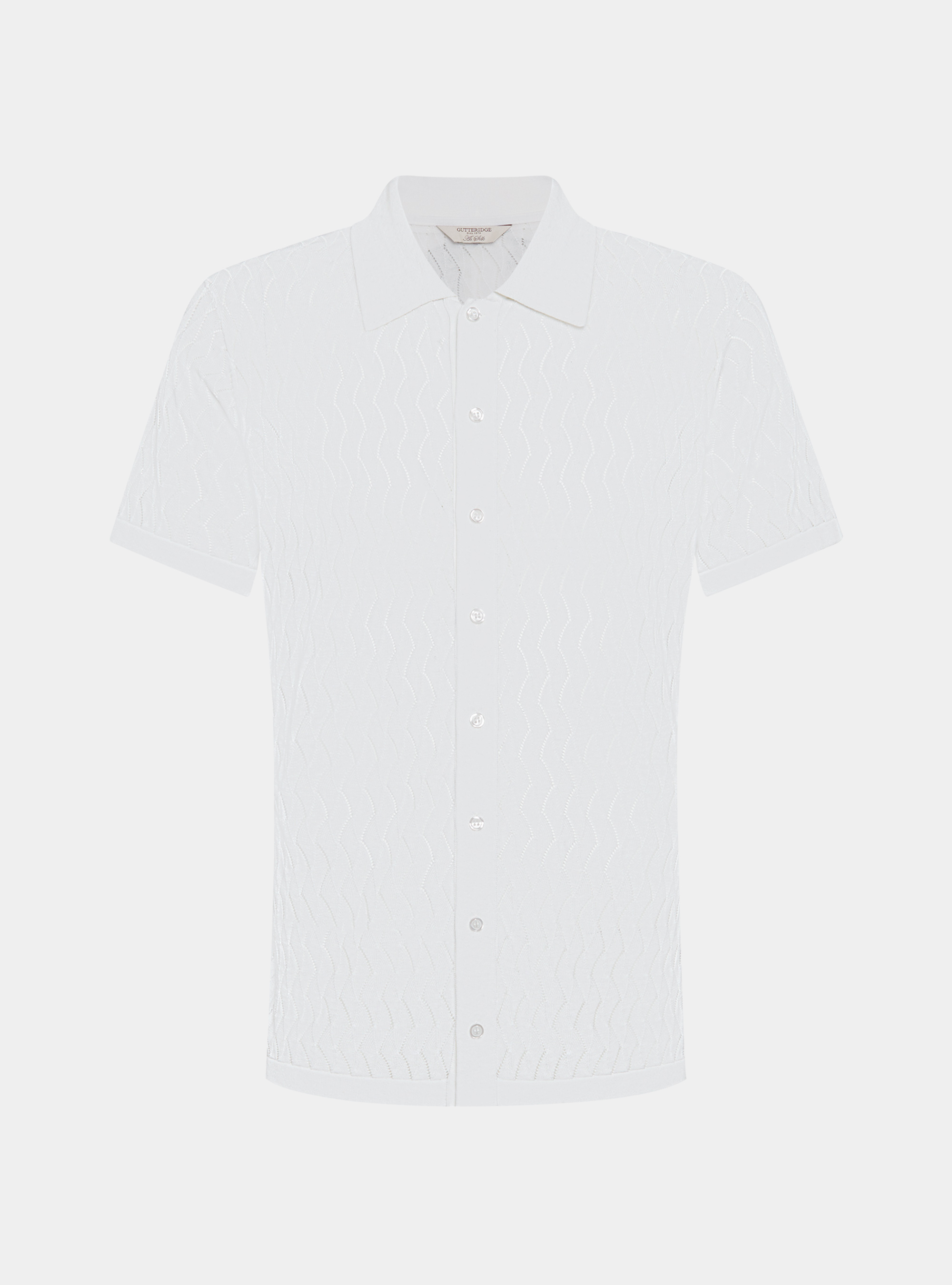 Polo de punto perforado de algod&oacute;n y seda, BLANCO