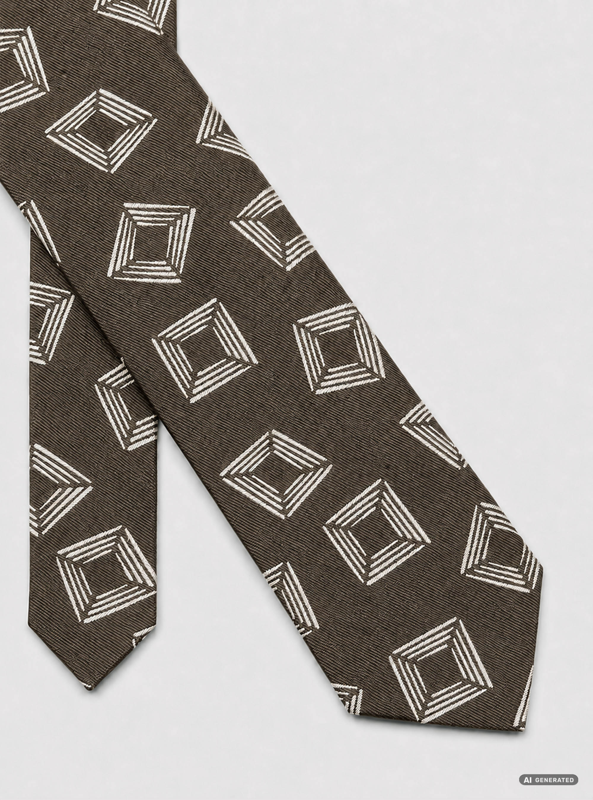 Geometric pattern silk twill tie, BROWN