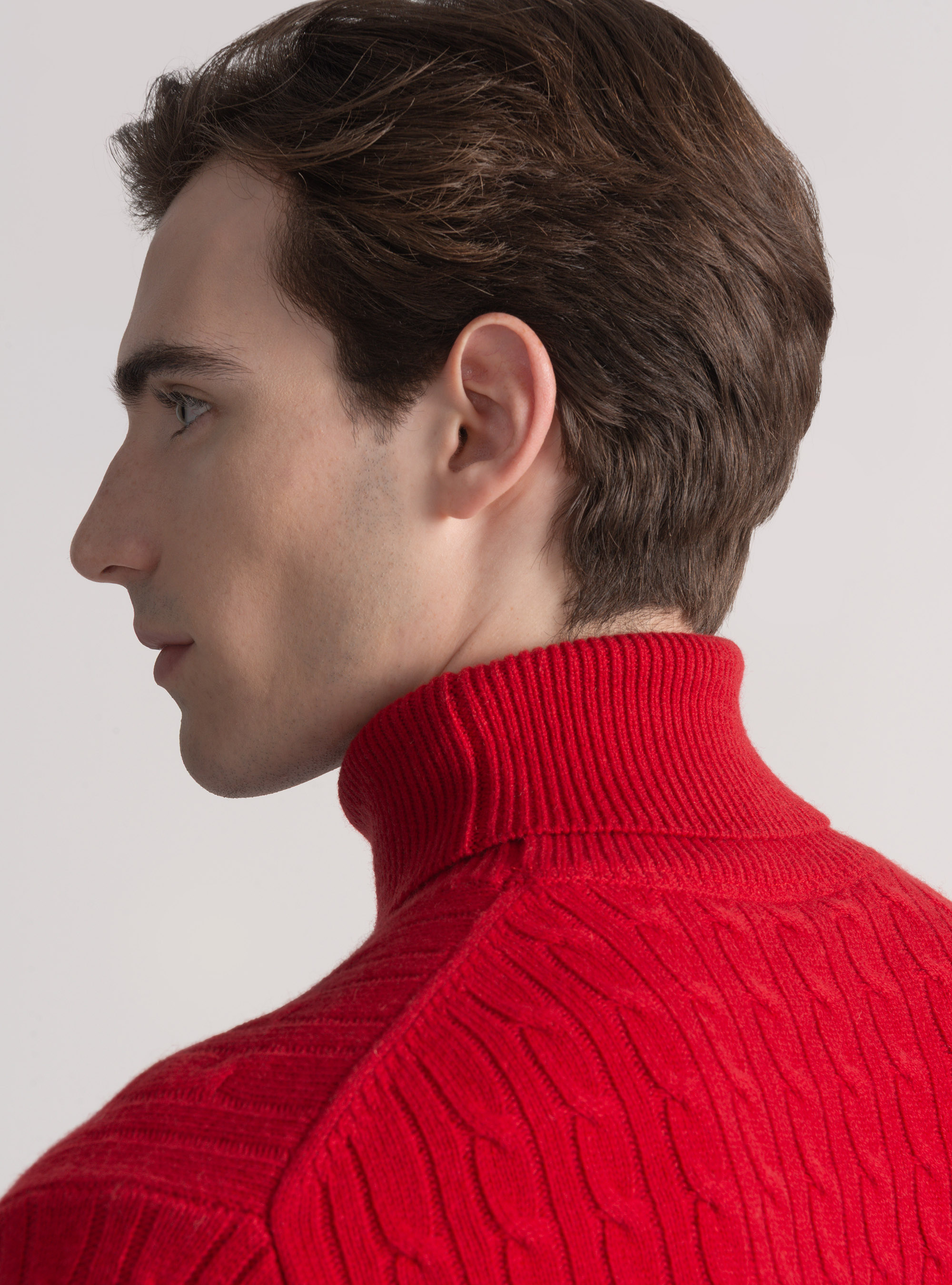Turtleneck sweater with cashmere wool braid, RED