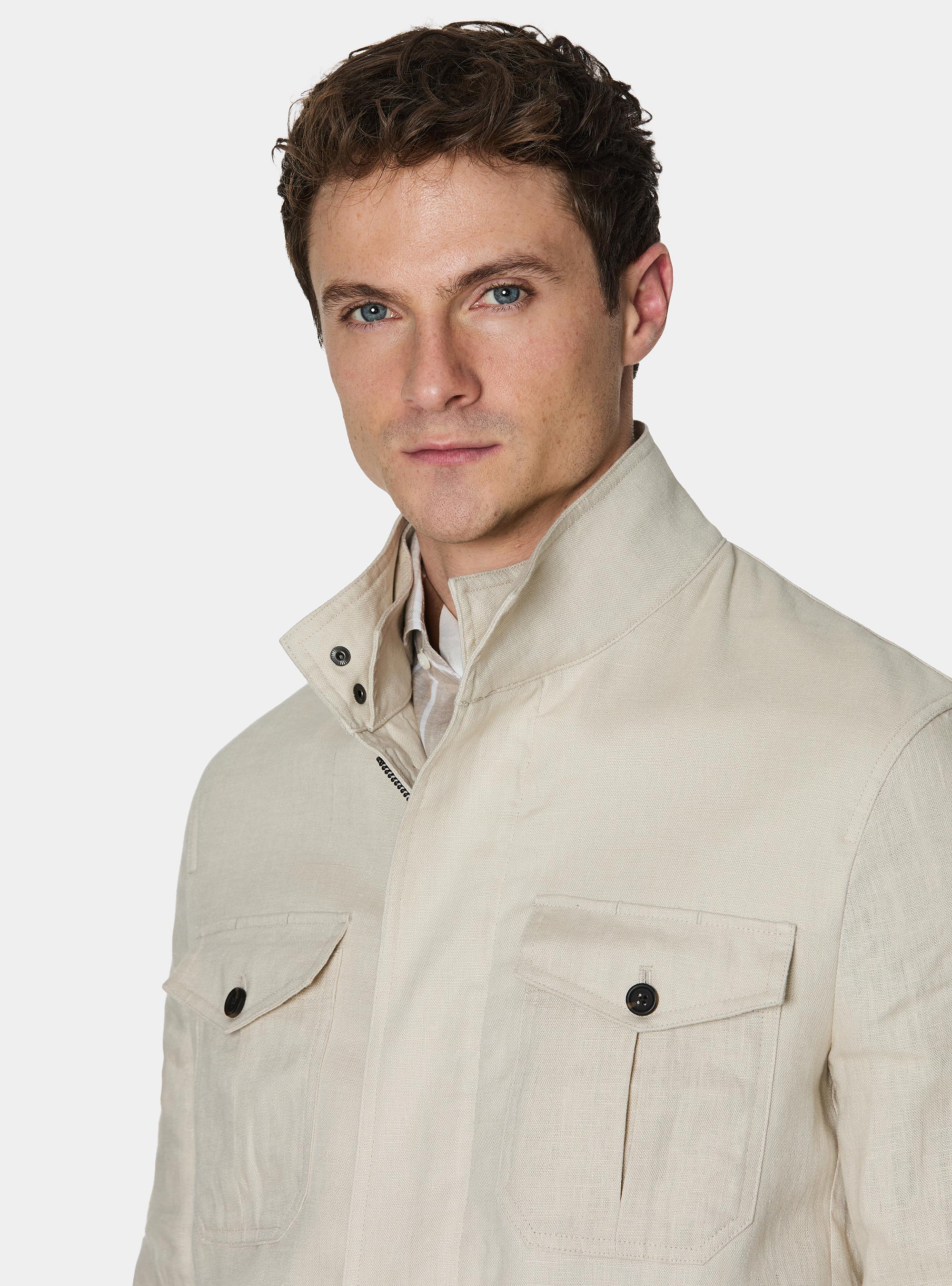 Field jacket in pure linen, ECRU