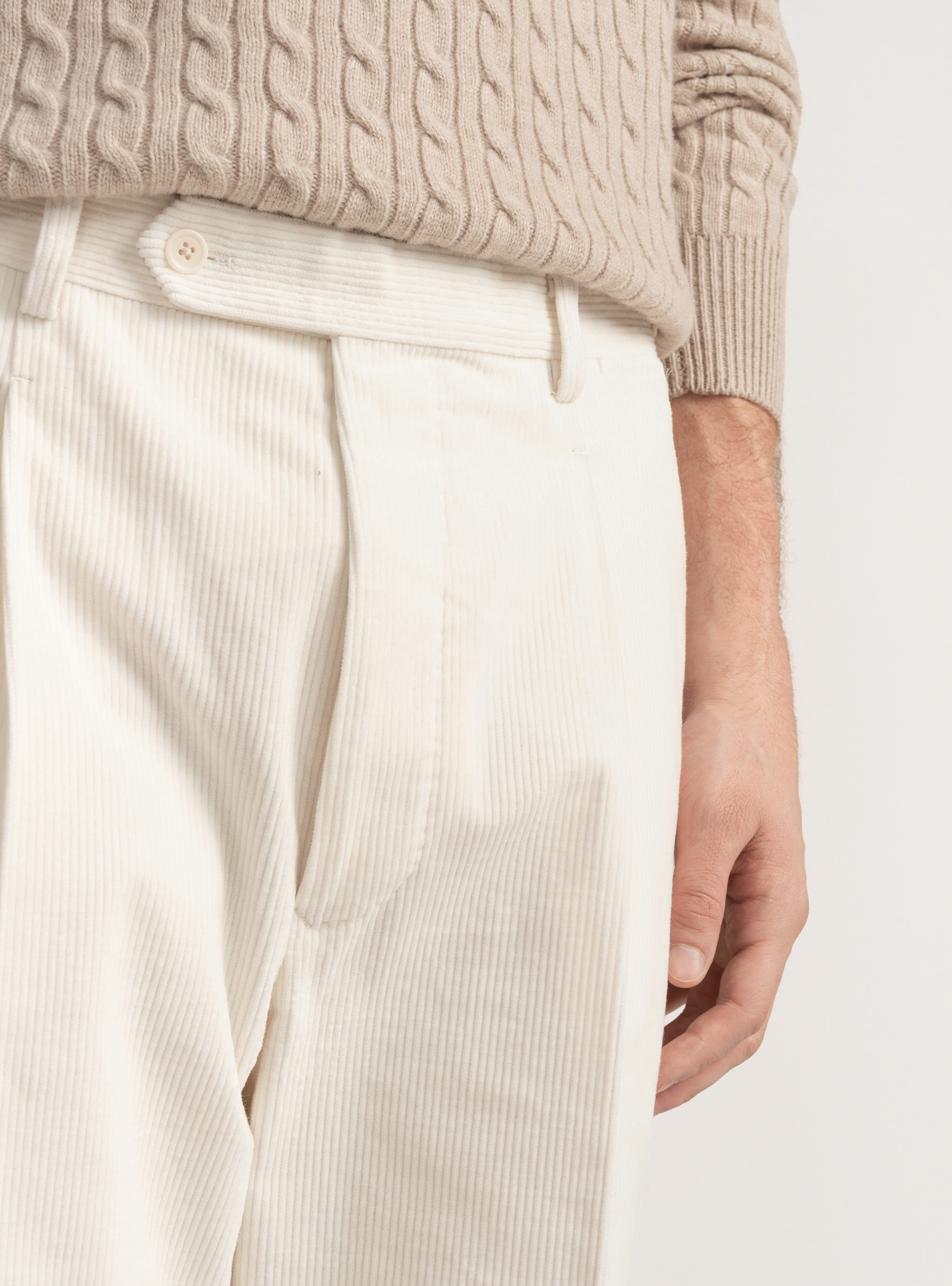 Duca Visconti di Modrone stretch corduroy pleat trousers, WHITE