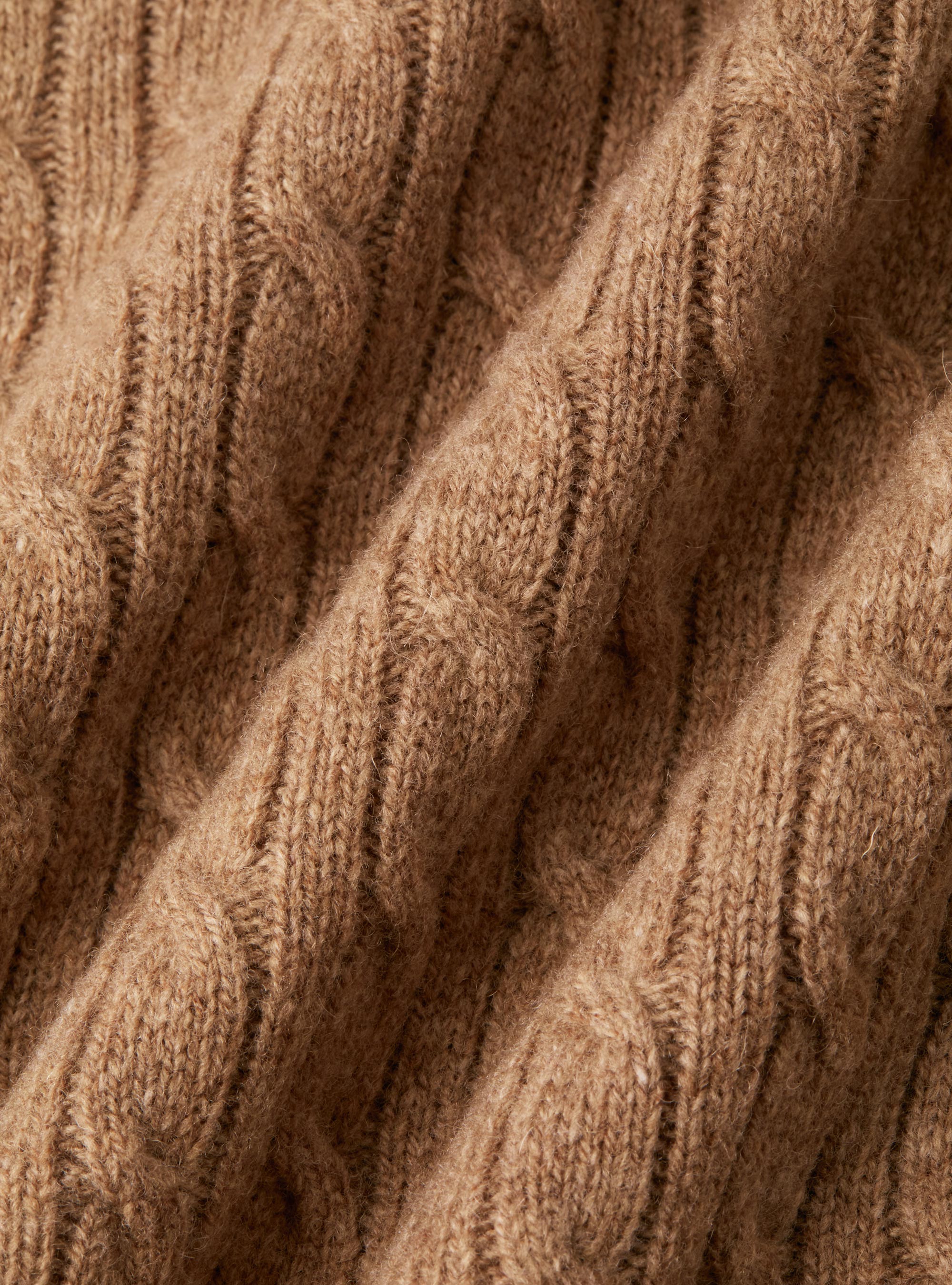 Maglia girocollo con treccia in lana e cashmere, CAMMELLO 0570C