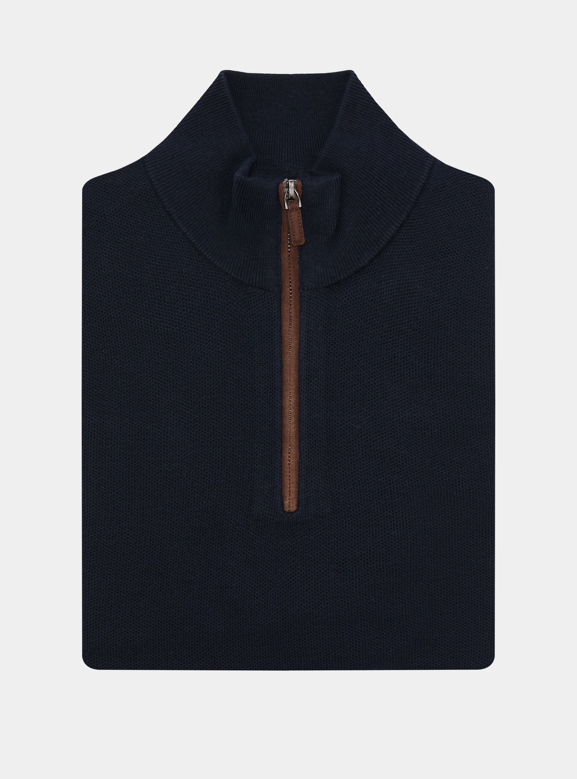Half-Zip-Pullover aus Baumwolle und Kaschmir mit Wabenstruktur, NAVY 0218C