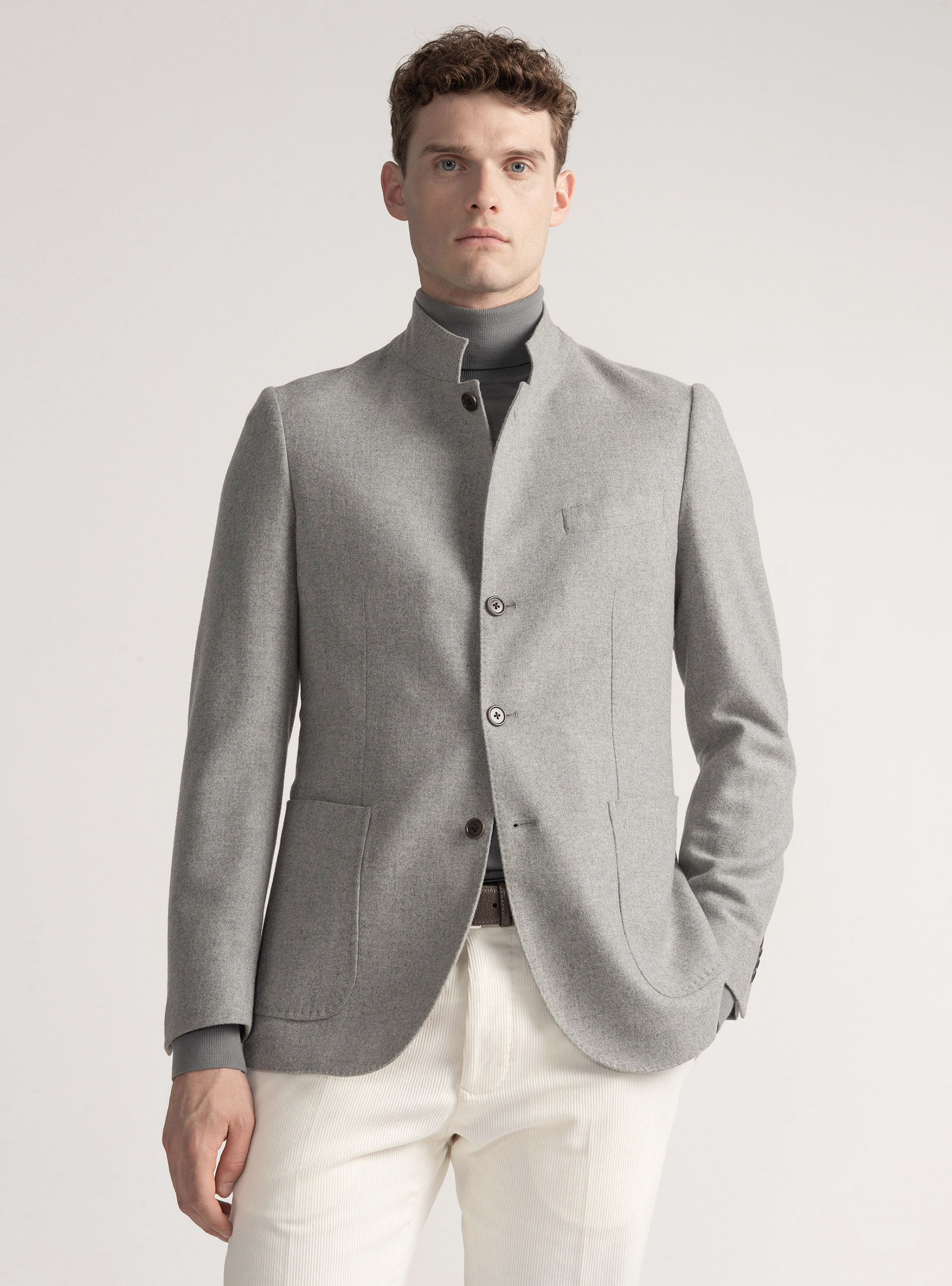 Veste cor&eacute;enne en flanelle de laine l&eacute;ger, ASPHALTE