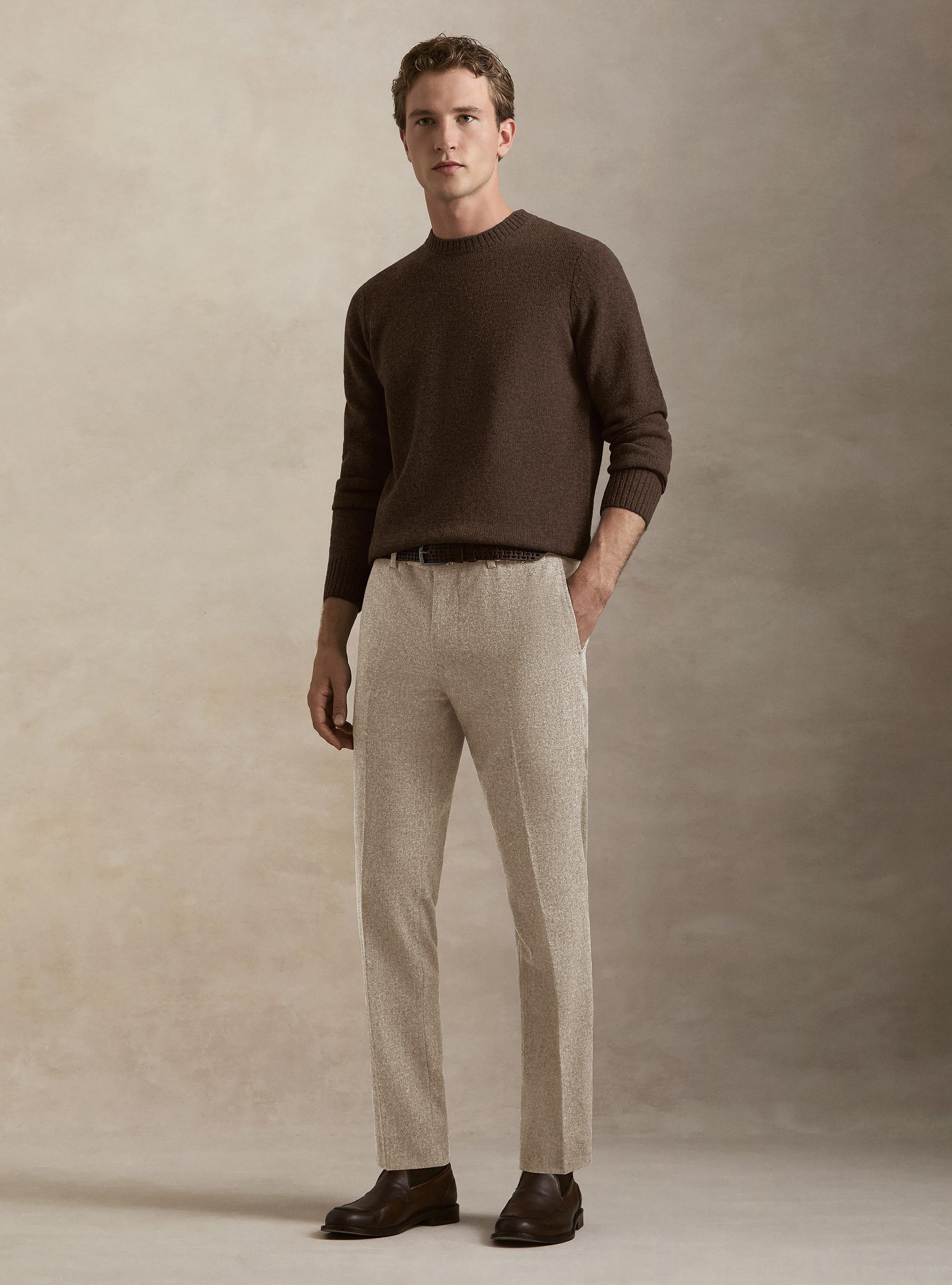 Pantaloni in flanella misto lana, SABBIA
