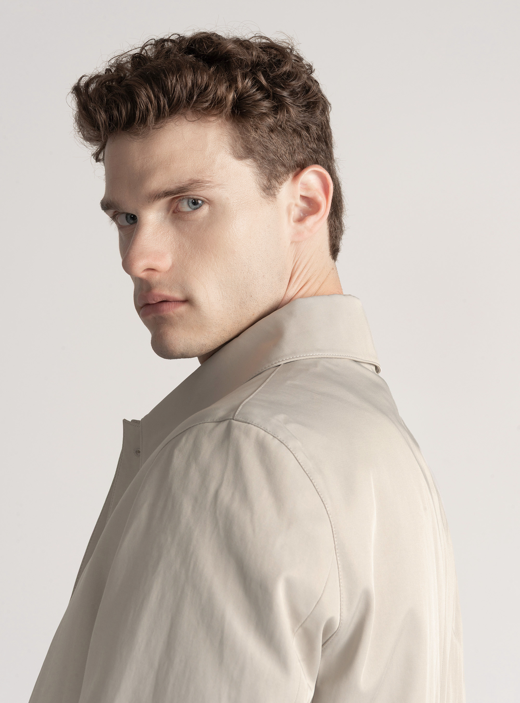 Padded technical raincoat in cotton blend, ECRU