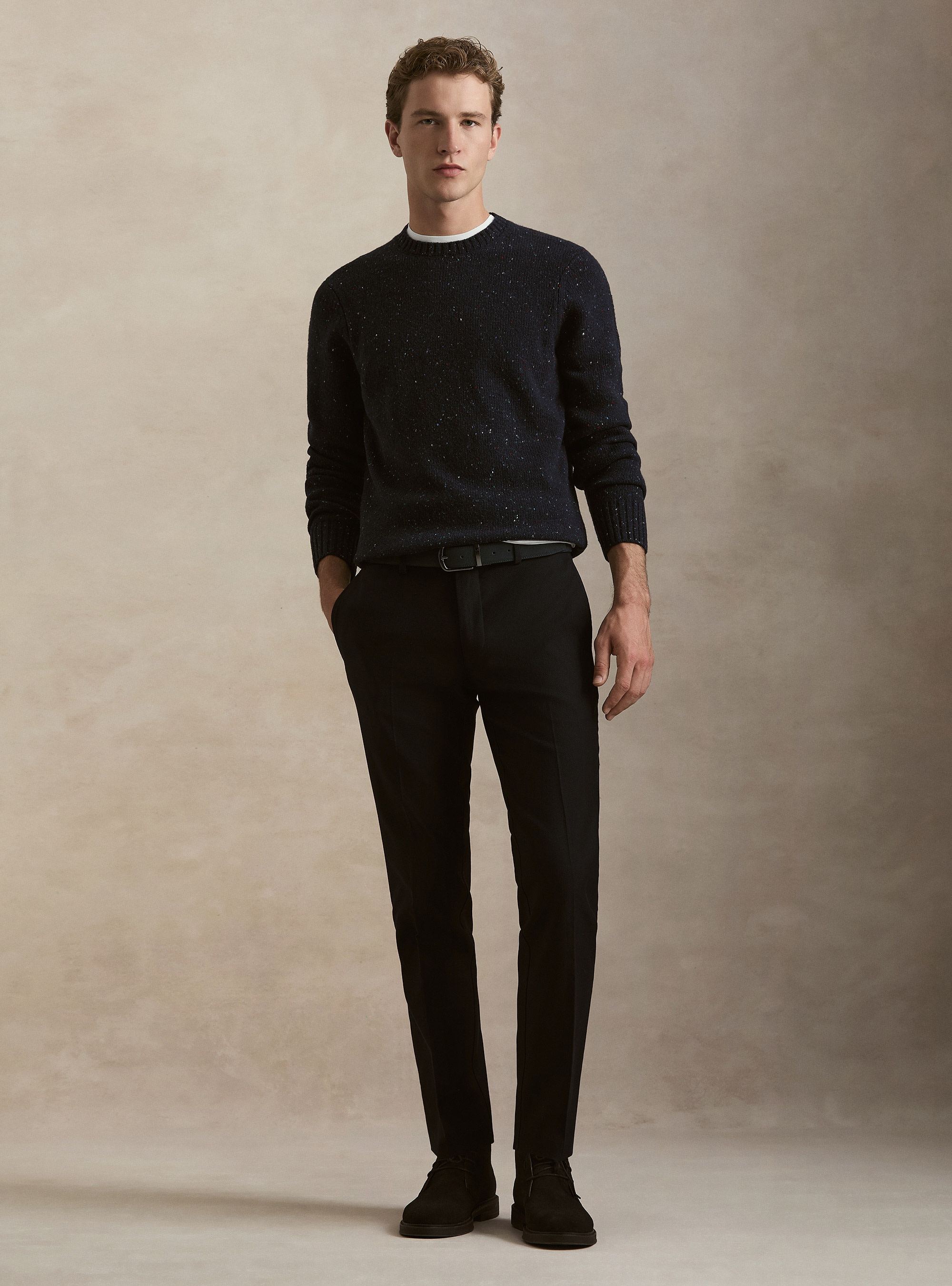Girocollo in maglia bottonato misto lana merino, BLU NAVY