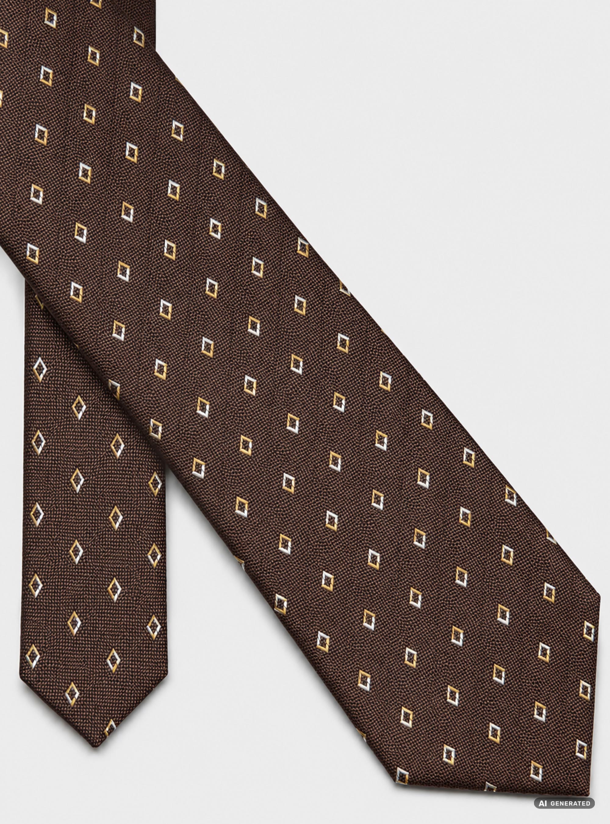 Jacquard silk tie with micro diamond pattern, BROWN
