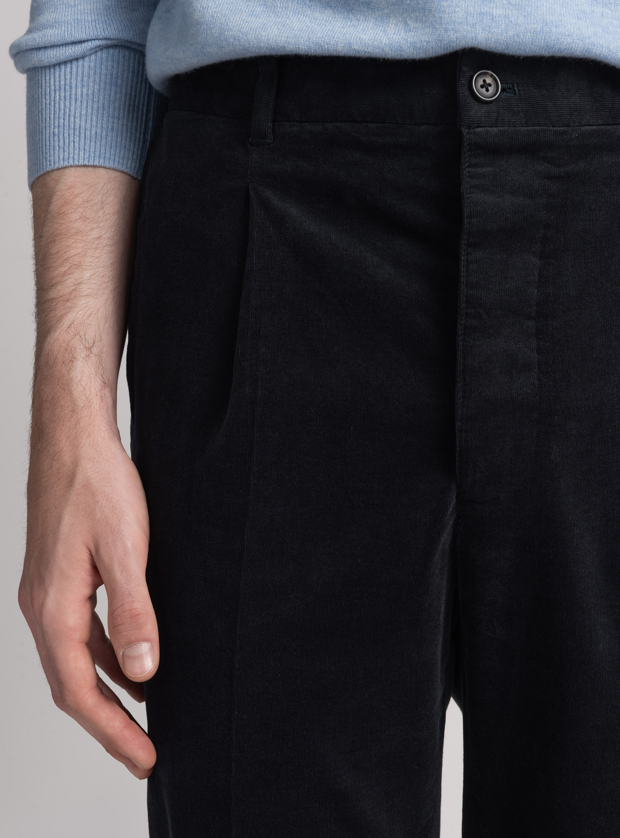 Corduroy milleraies striped elastic trousers, NAVY BLUE