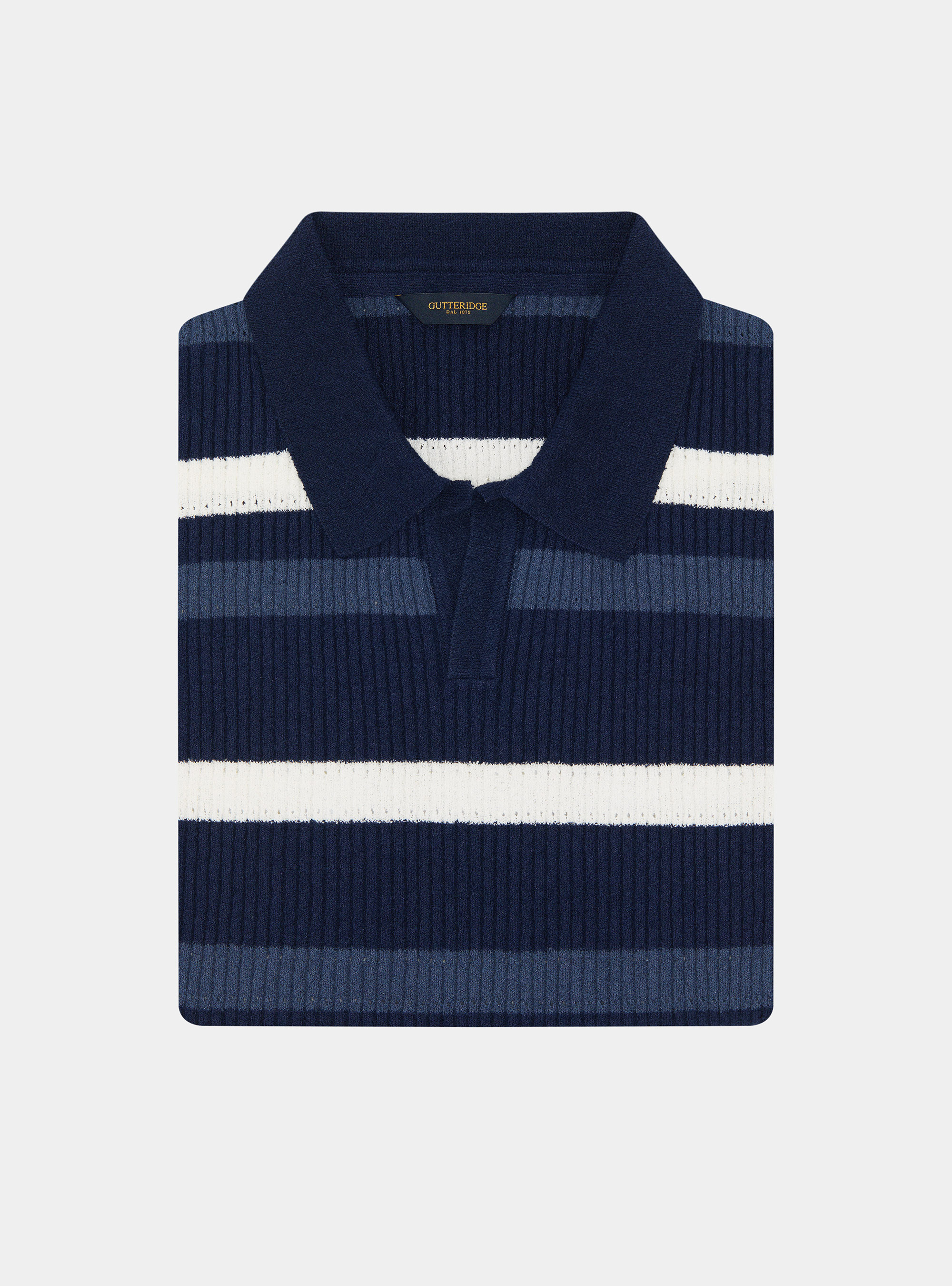 Striped boucl&eacute; knit polo shirt, NAVY BLUE