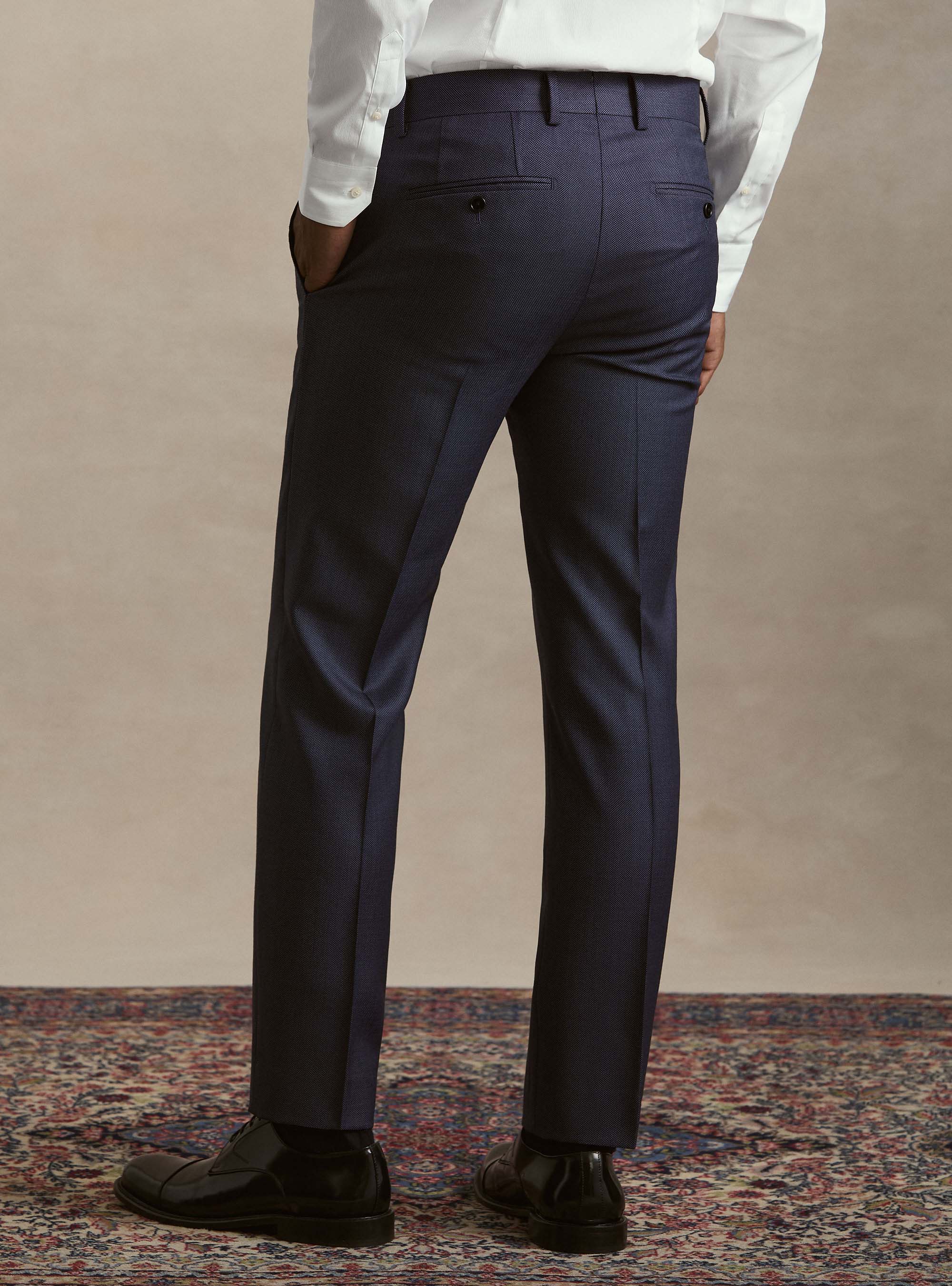 Pantalones de traje de pura lana ojo de perdiz Vitale Barberis Canonico, AZUL TINTA