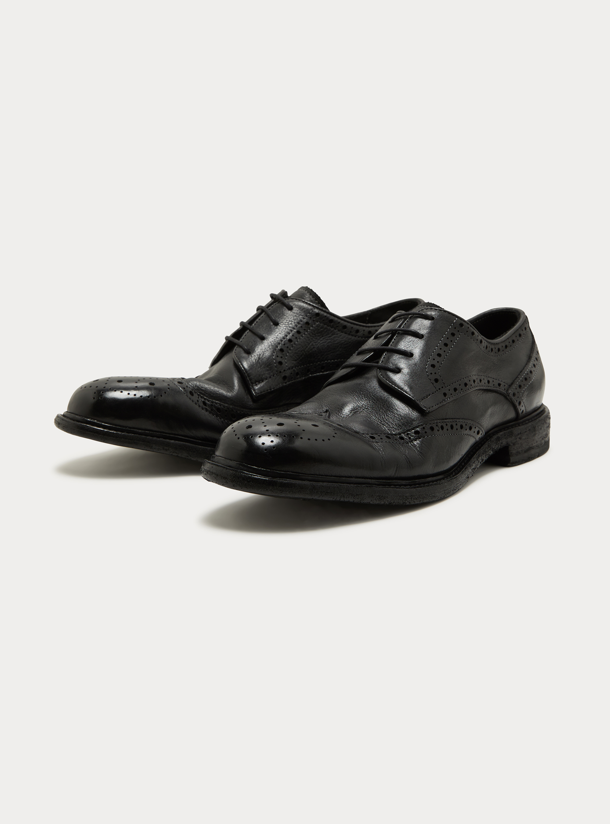 Textured Leather Lace-Up Derby Shoes, BLACK
