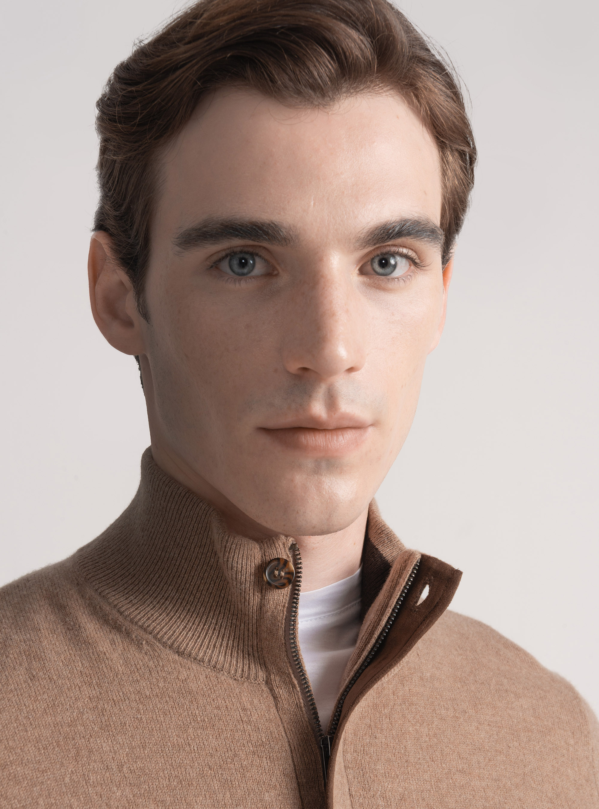 Lambswool and cashmere half-zip sweater, CAMMELLO 0570C