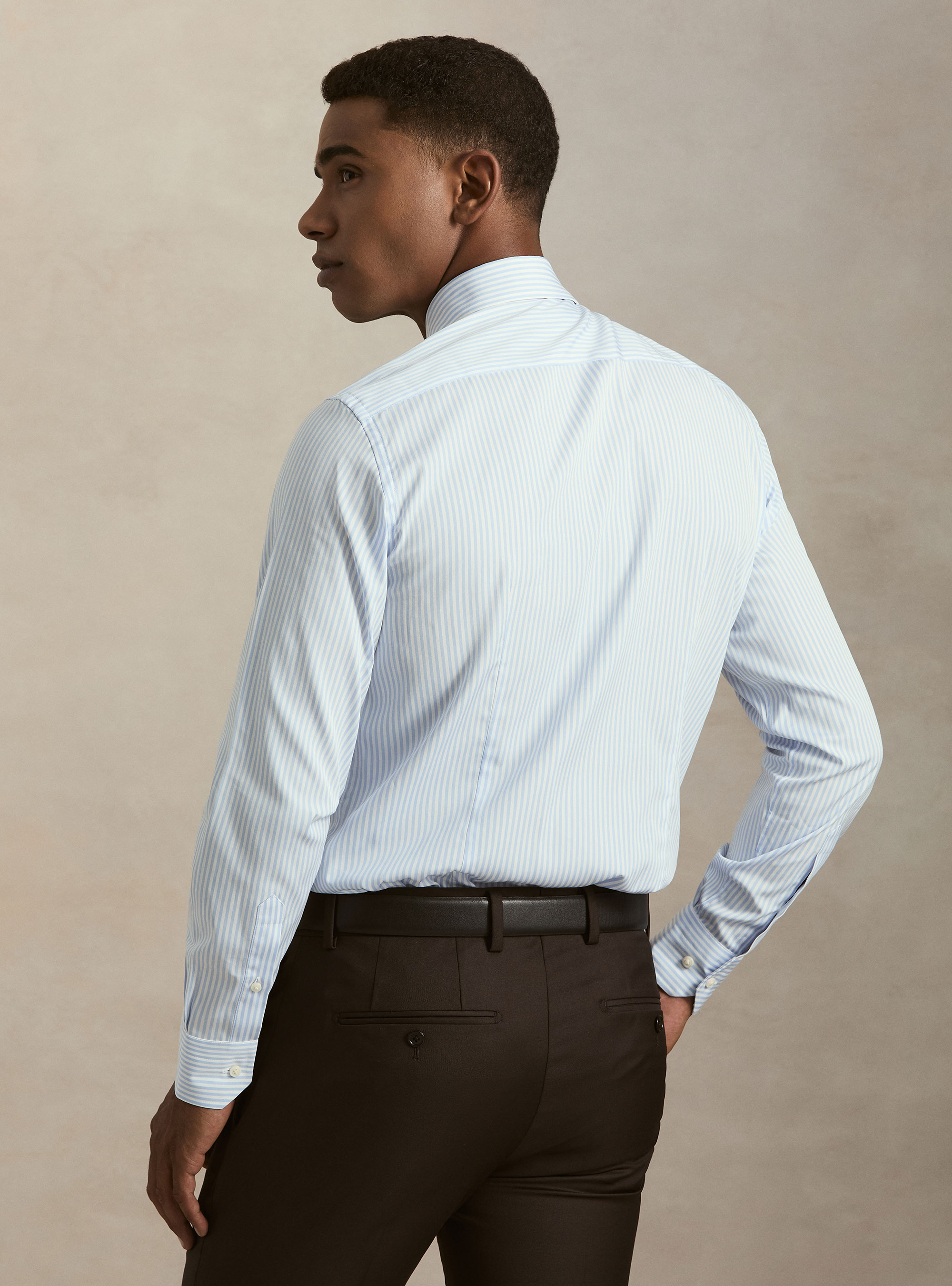 Striped cotton poplin shirt, LIGHT BLUE