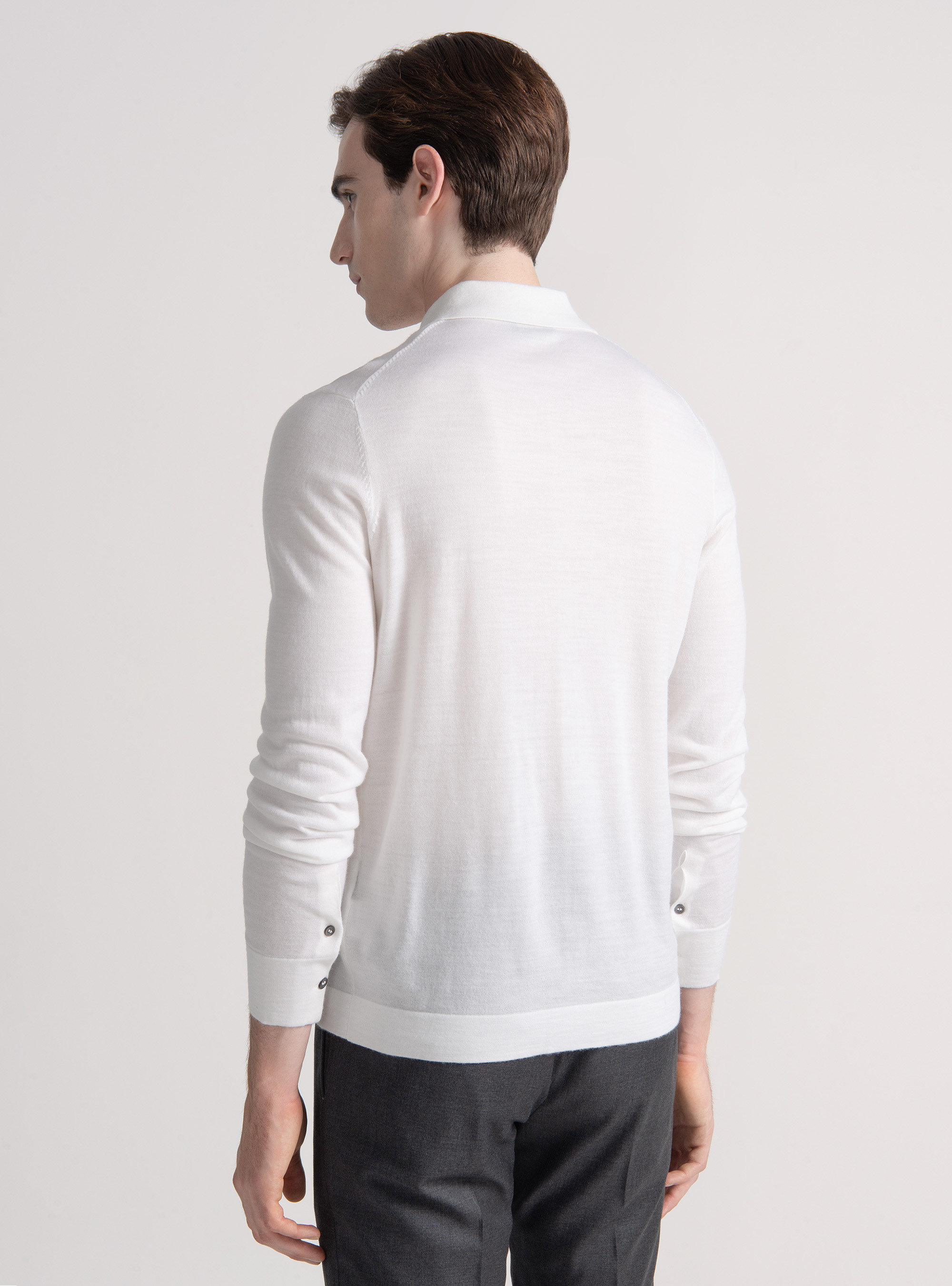 Extra-fine merino wool knit polo shirt, WHITE