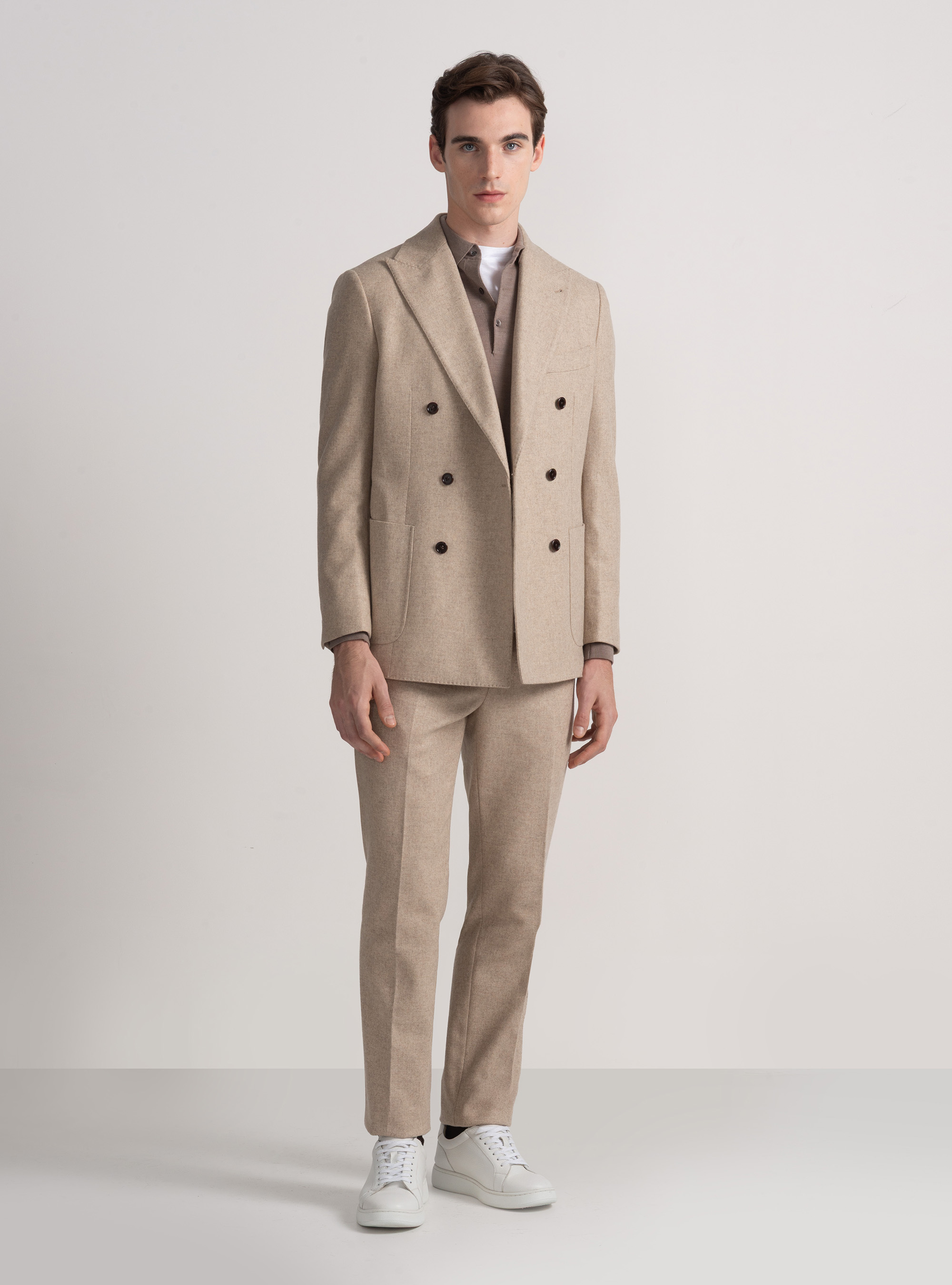 Double-breasted flannel blazer, SAND