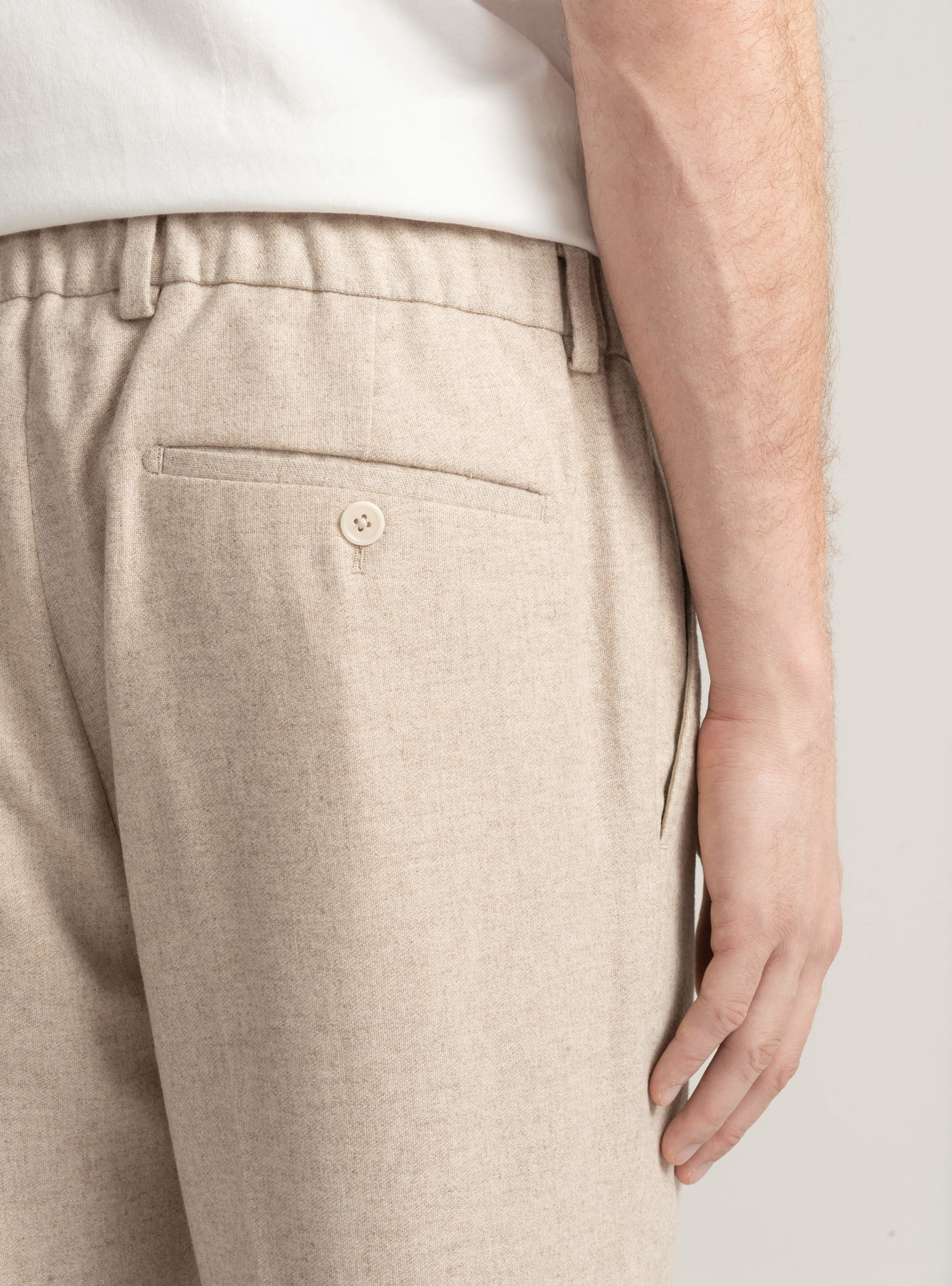 Lightweight wool-blend pleat and drawstring trousers, ECRU
