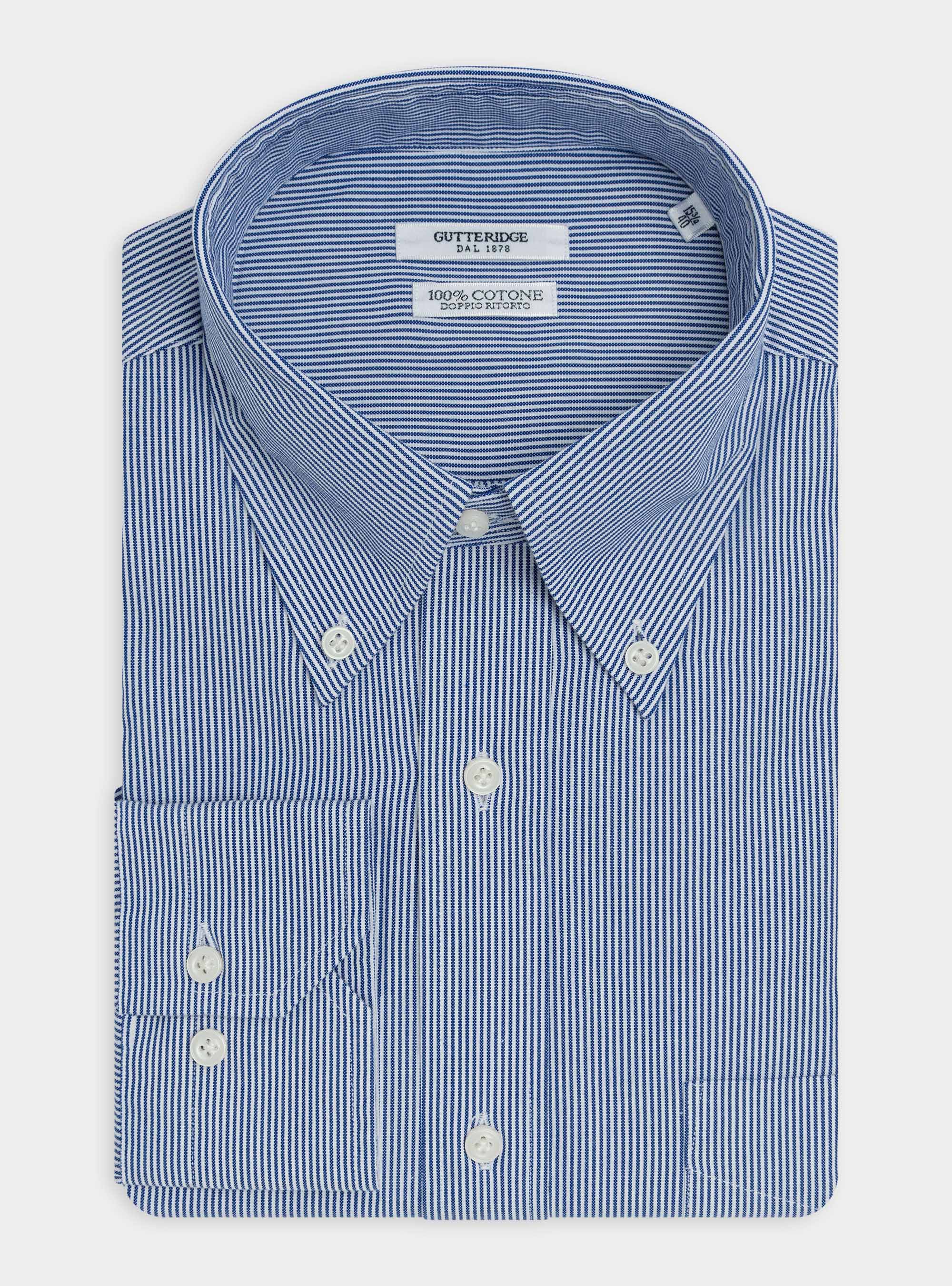 Camicia collo button down in oxford di cotone doppio ritorto, BLU
